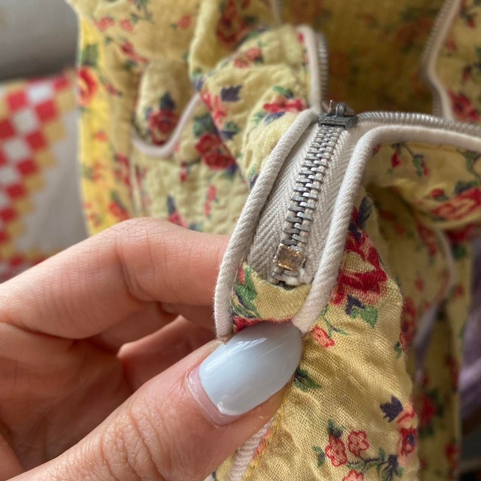 1930s/1940s seersucker cotton yellow floral hostess dress