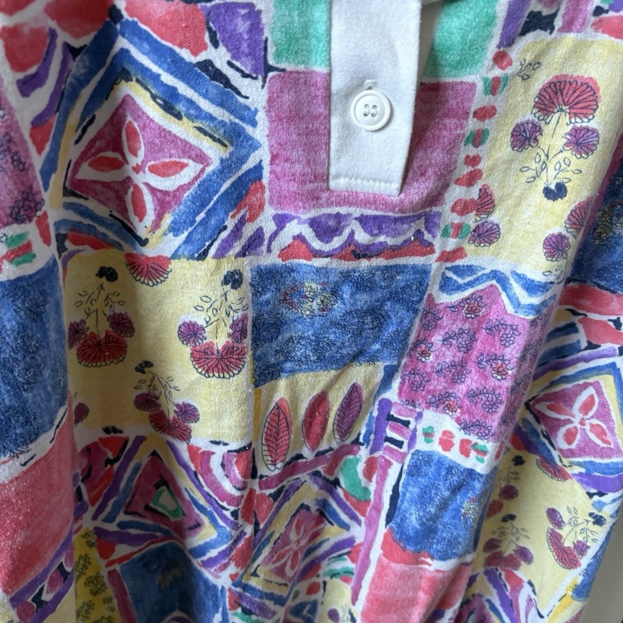 Vintage BonWorth Patchwork Print Short Sleeve Pullover Top Colorful Retro Blouse
