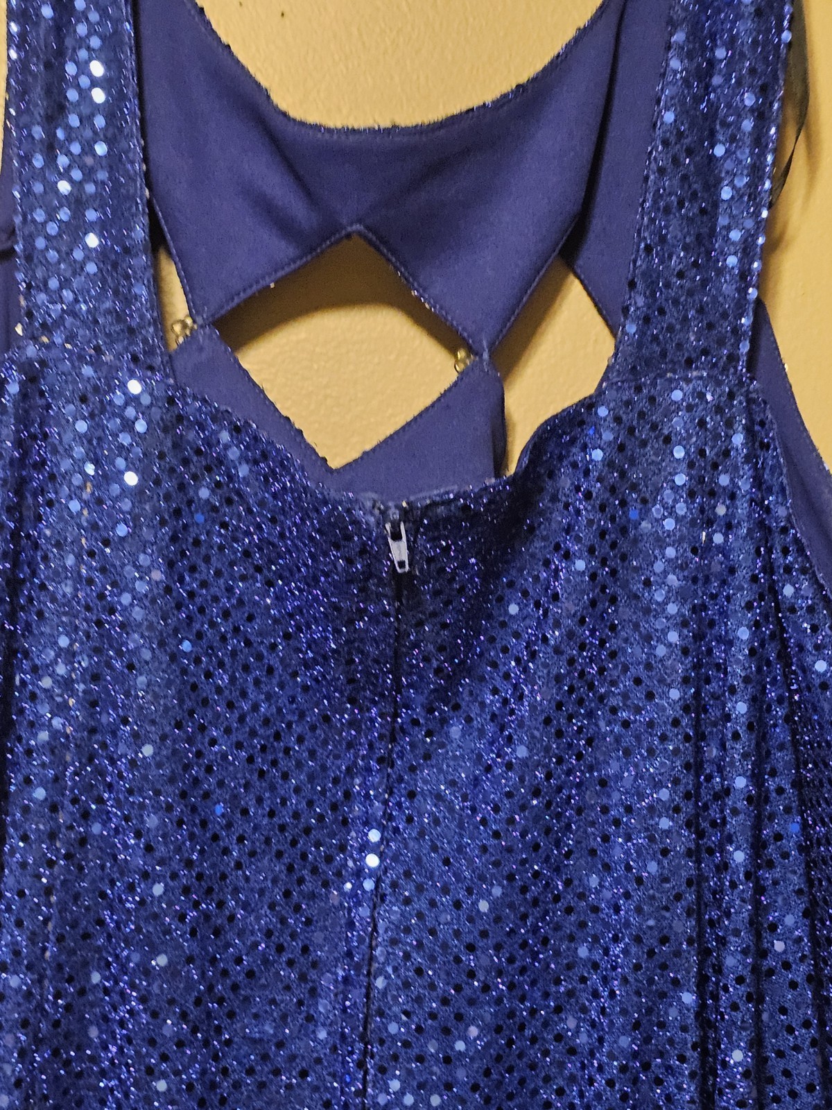 L.A. Glo Blue Iridescent Sequin Maxi Dress Evening Gown Flower Accent 20w 1990s