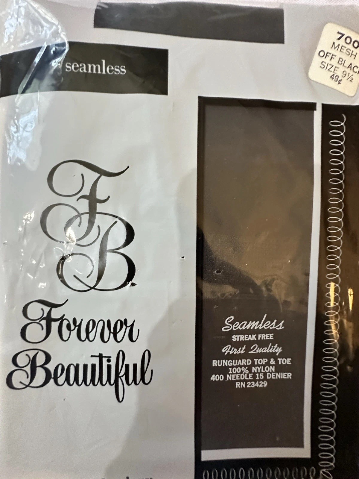 Forever Beautiful Hosiery Off Black Stockings Sz 9.5 400 Needle 15 Denier Nylon