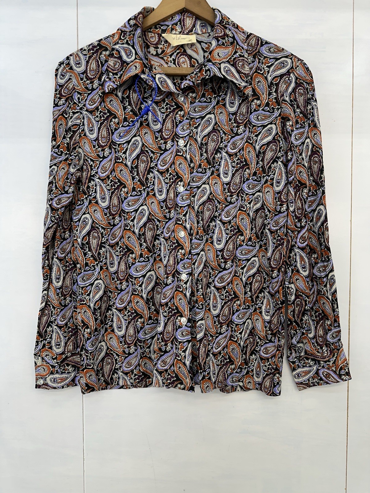 Fire Islander Womans 70s Paisley Blouse Mod Psychedelic USA Purple 17/18 READ