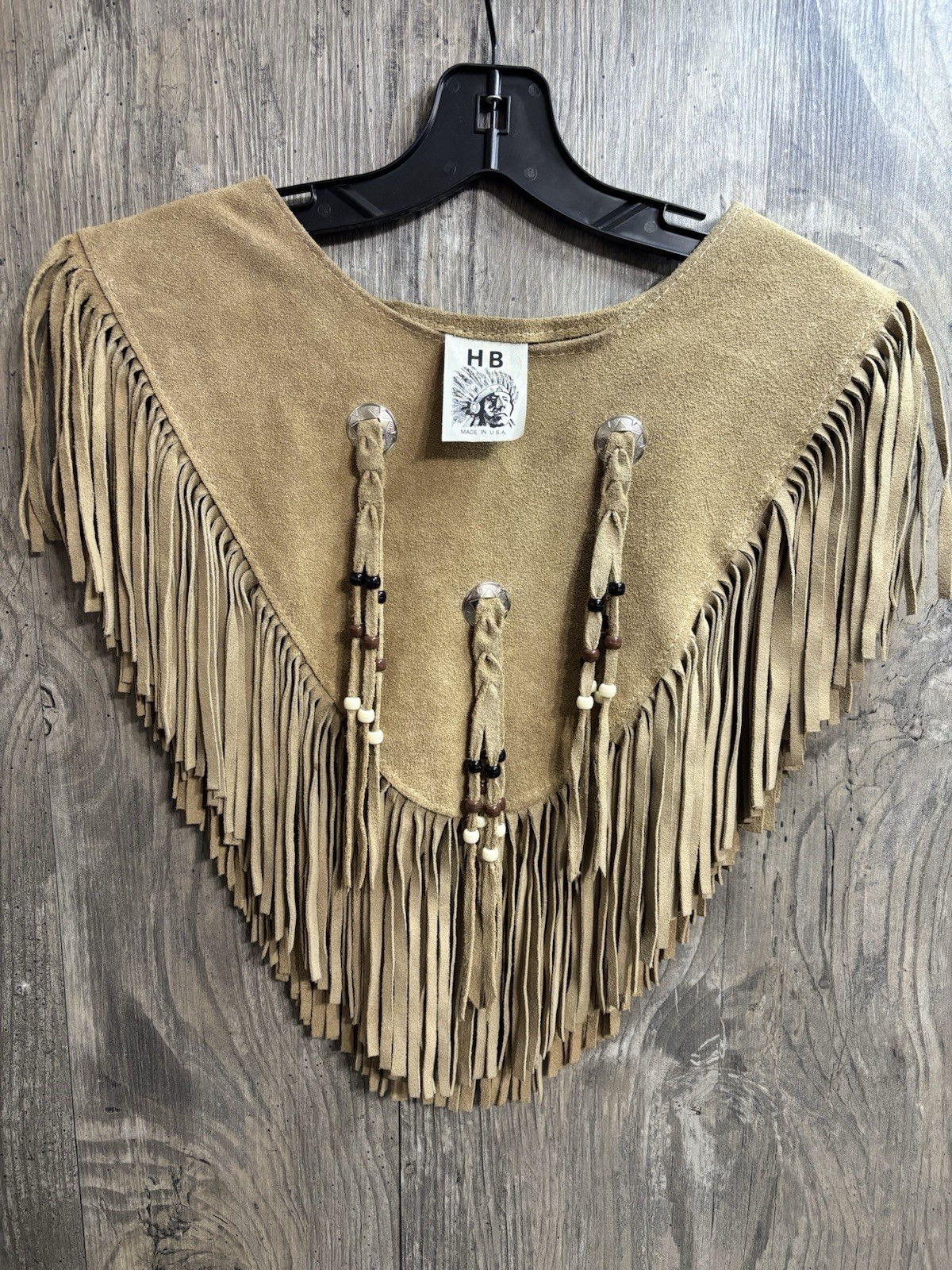 HB vintage Native American Suede Leather Poncho Top Beaded Concho One Size