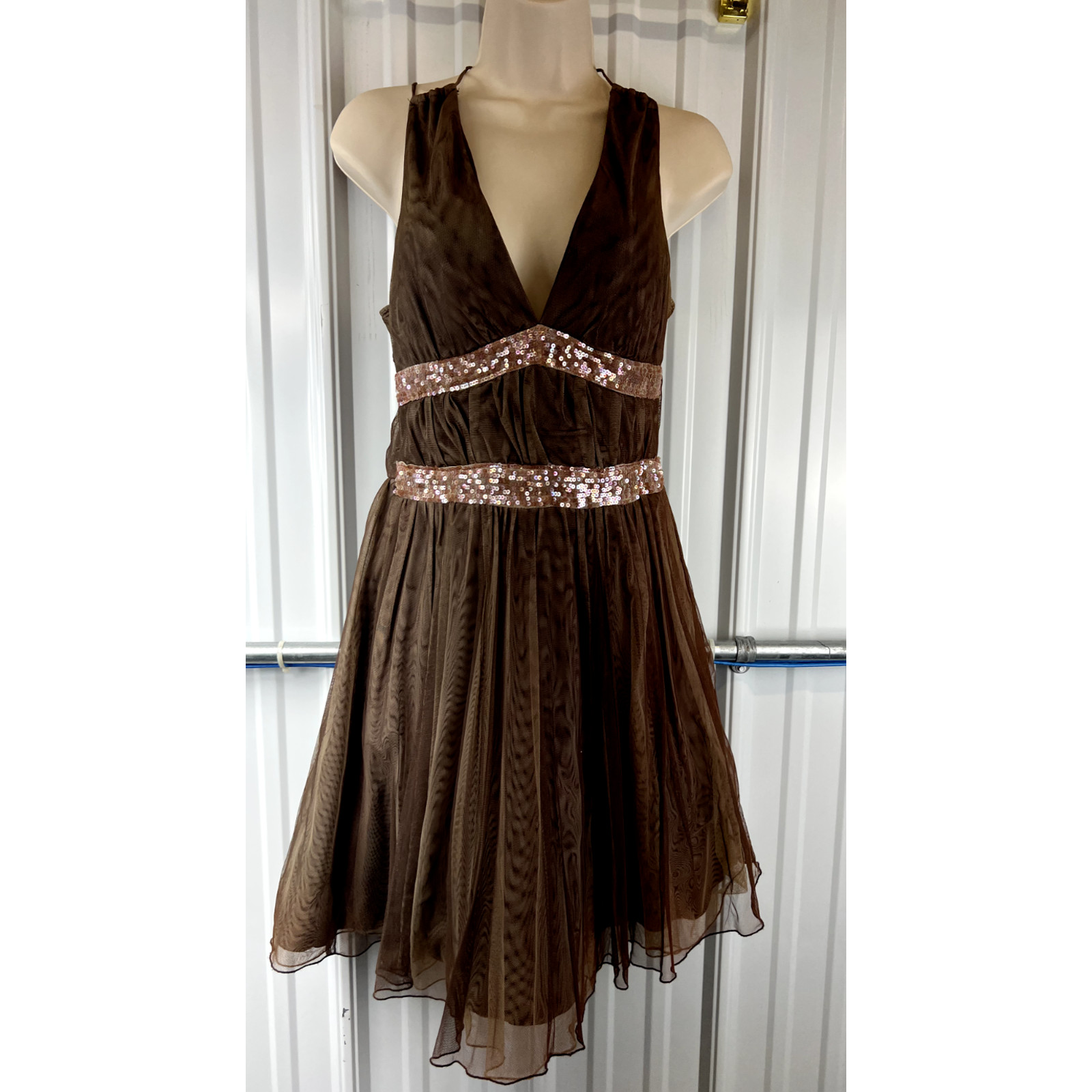 Vintage 90&rsquo;s RAMPAGE Dress sz 7 Tulle mesh halter babydoll sequins Forest Fairy