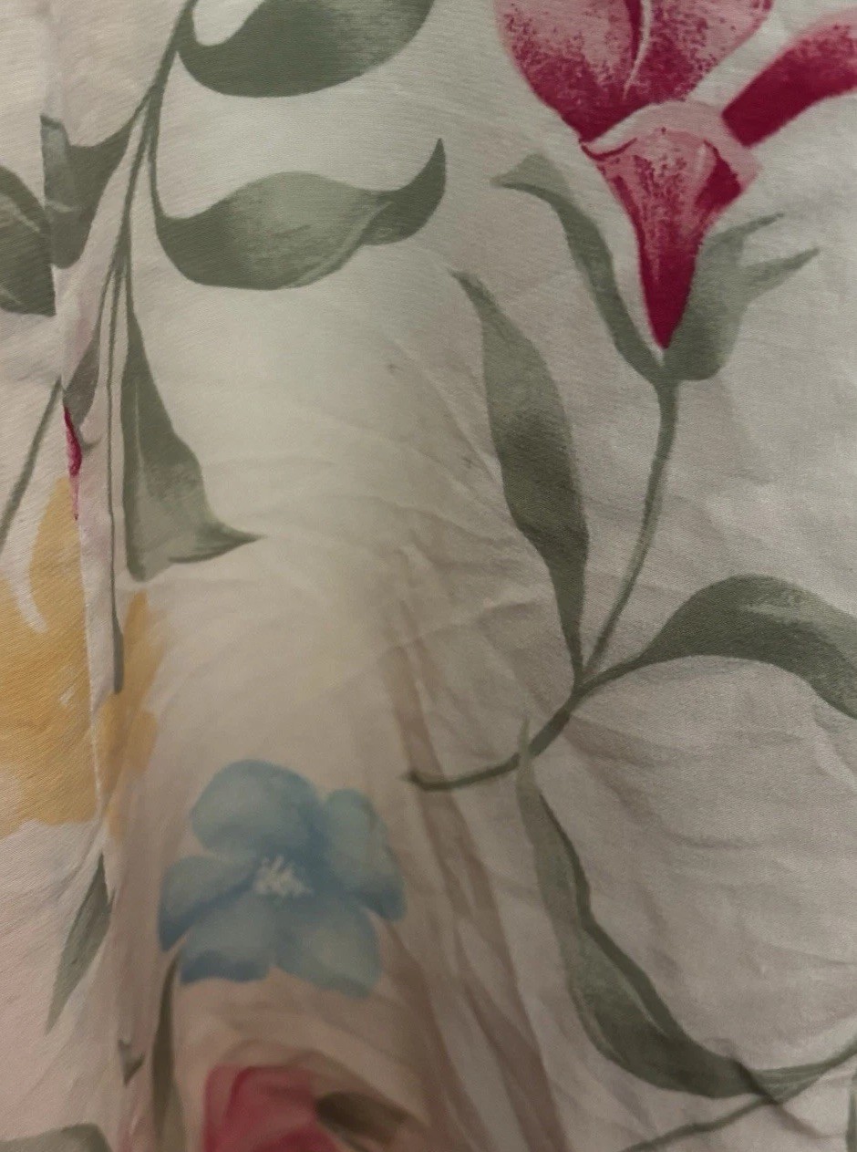 Vintage 80s 90s Patrick Petite 100% Silk Butter Yellow Pink Floral Maxi Dress 6P