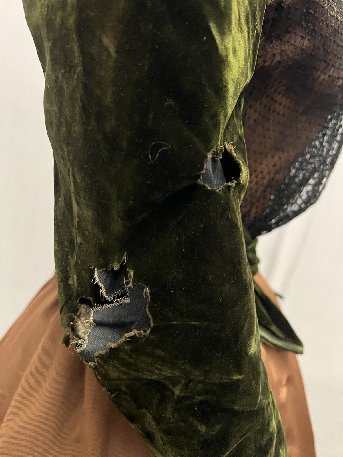 1880’s Deep Green Velvet & Chocalate Brown Silk Faille 2 Pc Dress