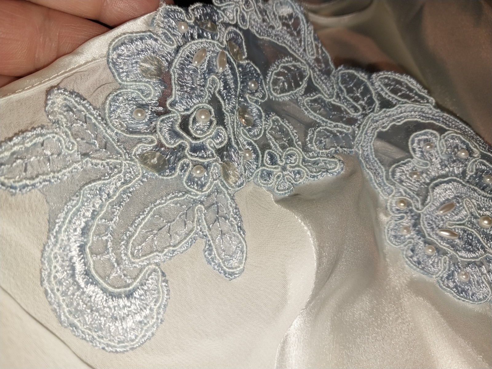 VTG SATIN LIQUID SHINY LUX BABYDOLL VENICE LACE BEADS BABY BLUE XL 44 46 CHIFFON