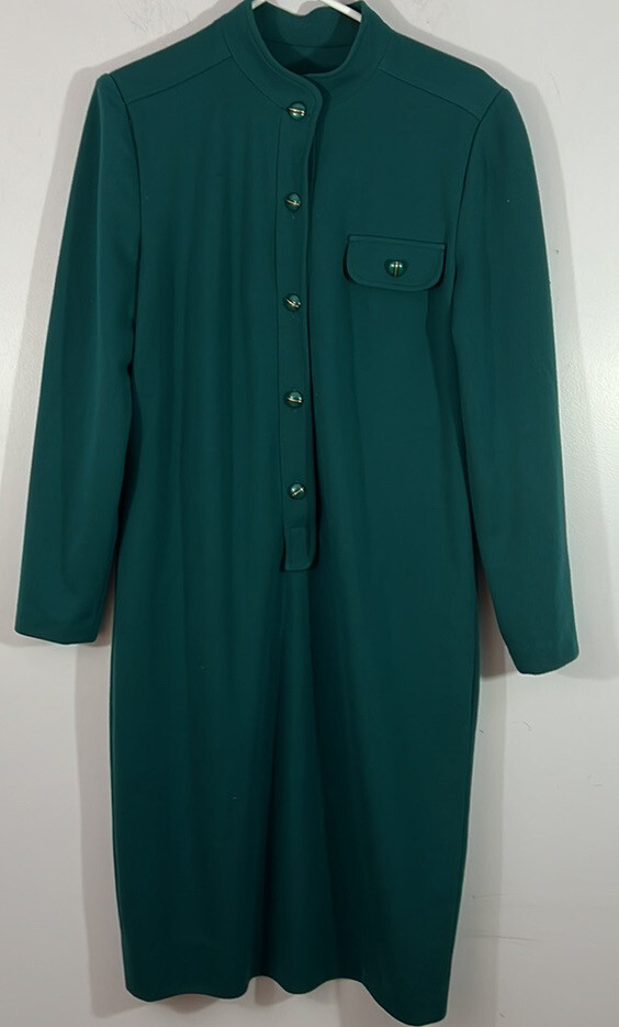 Vintage Henry Lee Womens Dark Teal Knit Long Sleeve Mid Length Shift Dress, Sm