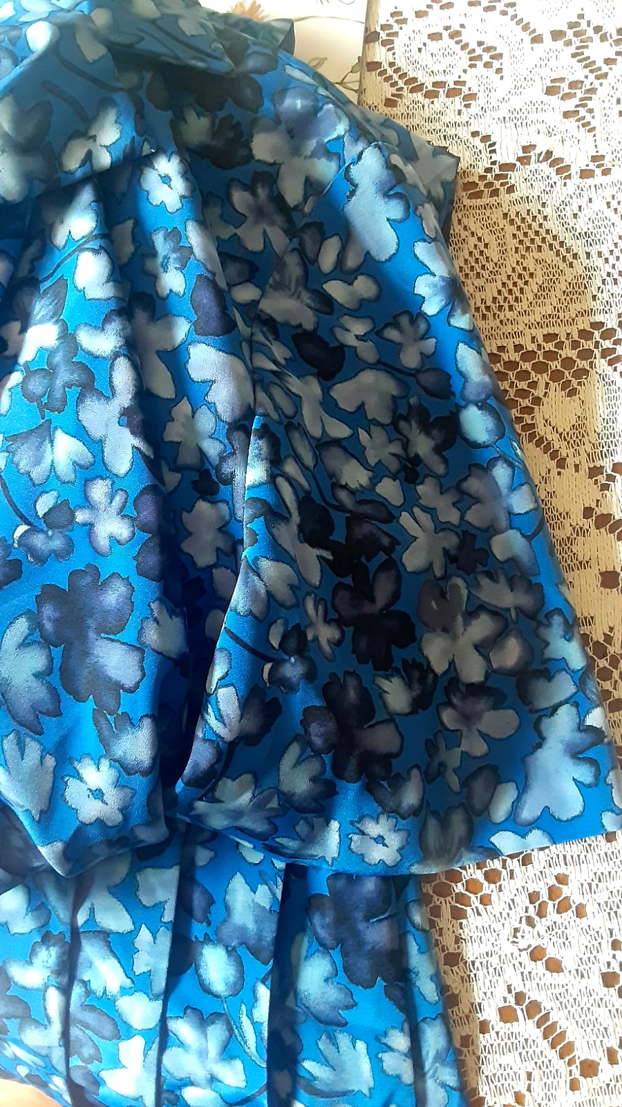 Vintage LESLIE FAY Summer Blue Shirtdress Floral Pleated NO BELT Size 14P 14
