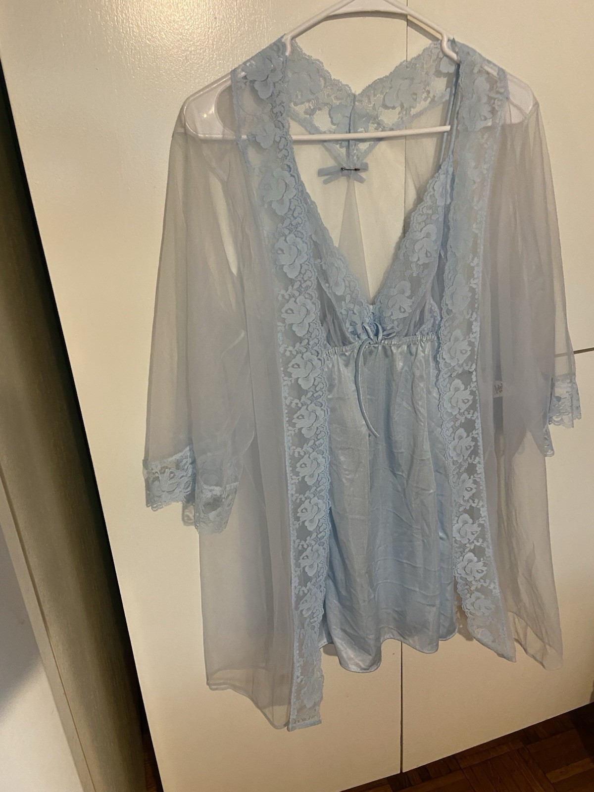 Vintage Lingerie Pandora By Chic Light Blue Size Large Slip&robe New With Tags