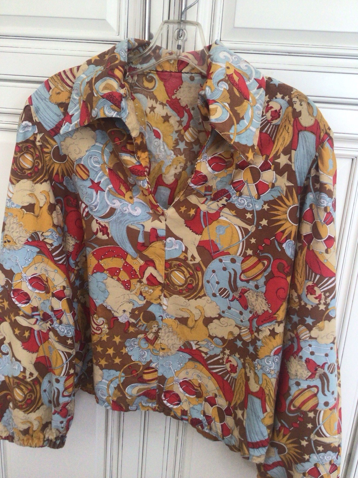 Vintage 1960s 70s Pop Art Astrology Horoscope Cartoon Print Cotton Shirt Blouse