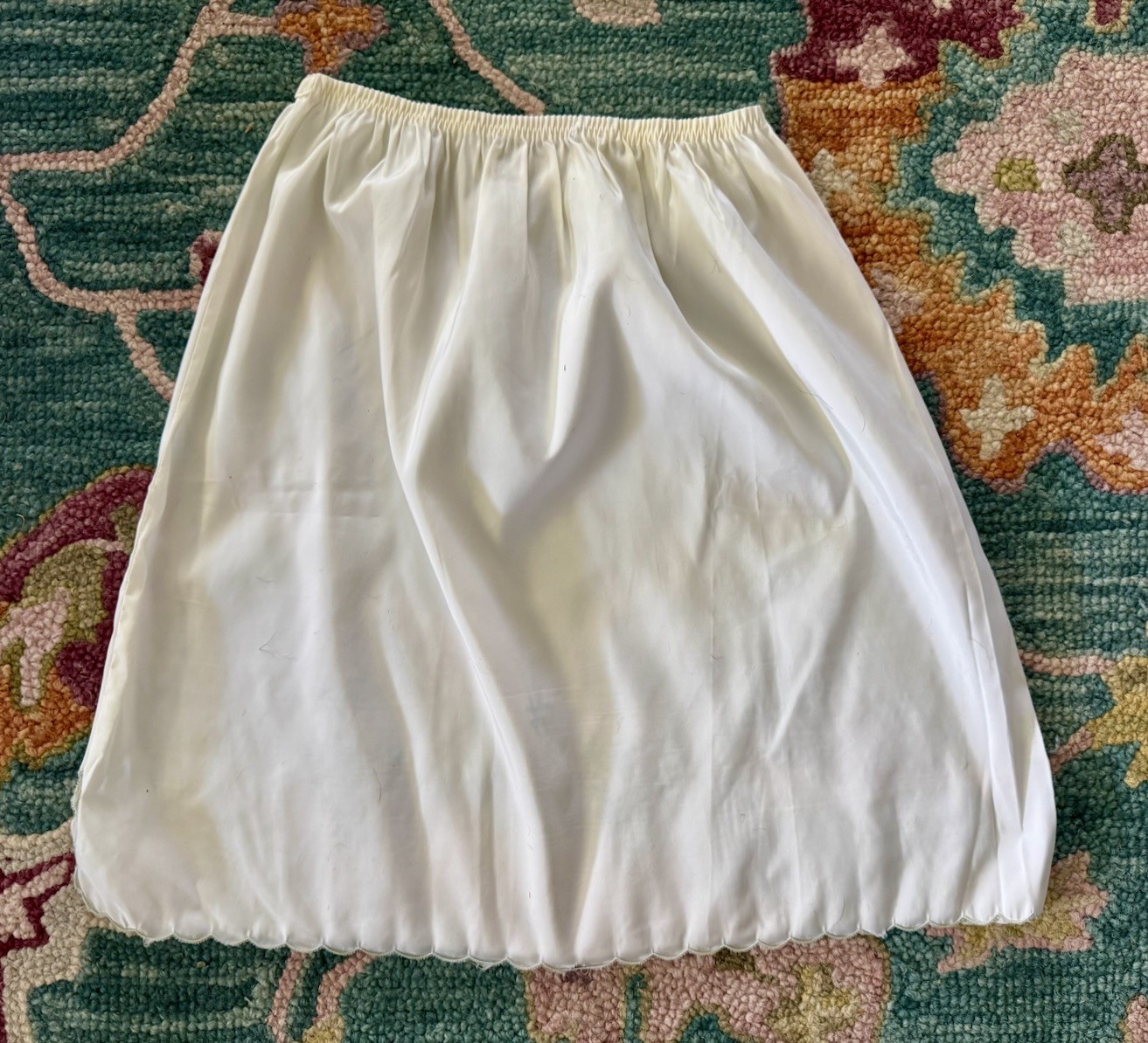 Vtg 60s Odette Barsa White Blue Embroidered Floral Half Slip S/M Cottage As Is