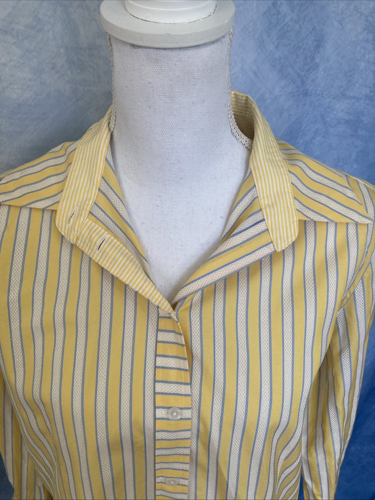 Vintage 1990s Handmade Striped Button Down Women Shirt Textured Dobby S/M Spring