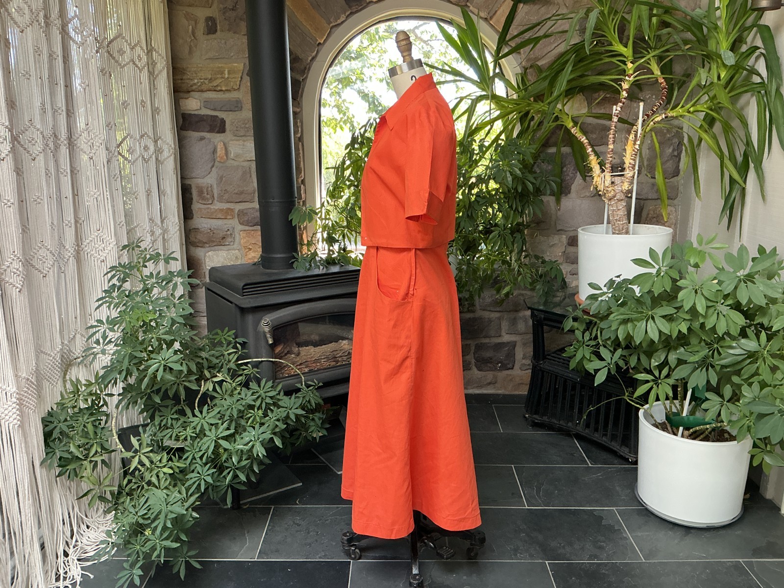 Vintage 1950s Orange Cotton Strapless Dress Matching Waist Jacket Wounded Bird