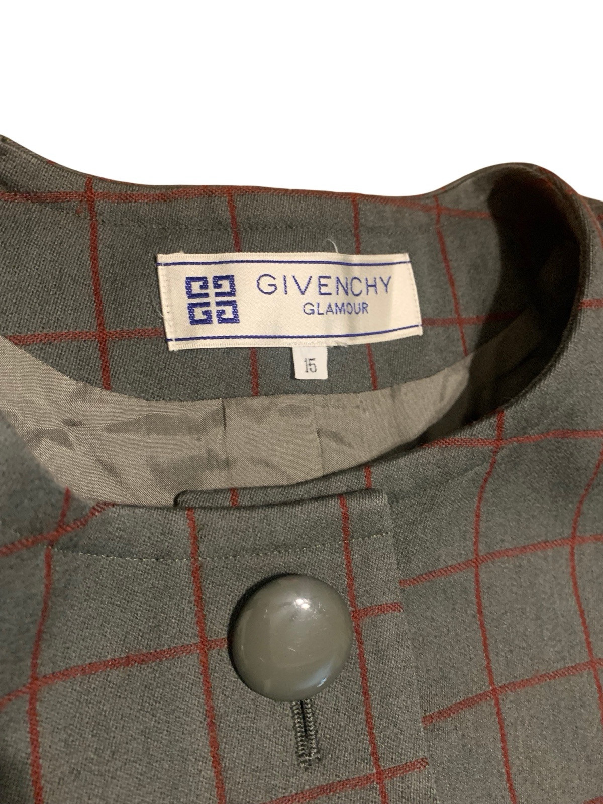 Vintage Givenchy Glamour Gray and Red Plaid Suit 2 Piece Set Size 15