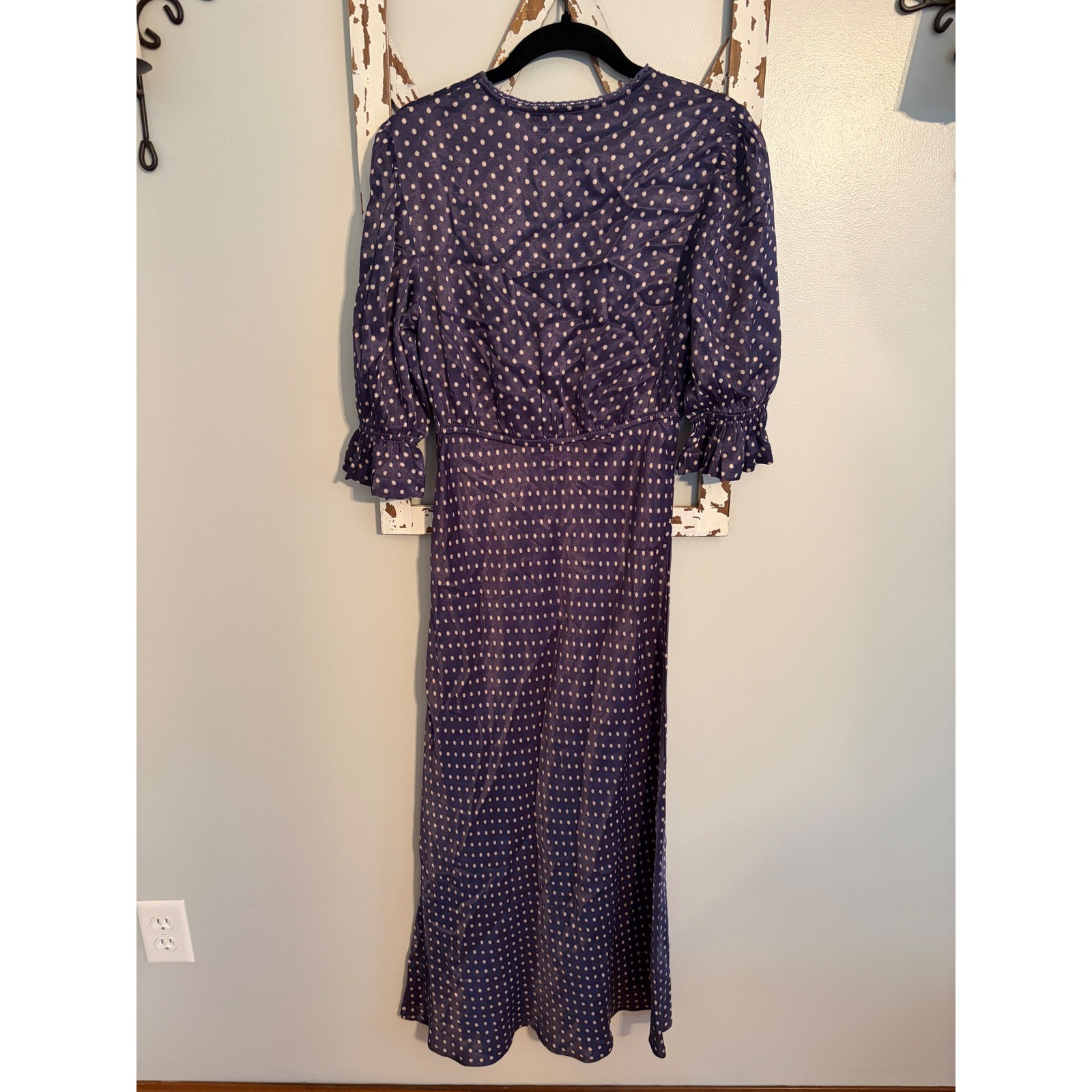 Anthropologie Conditions Apply V-Neck Maxi Dress Satin Polka Dots Size Petite S