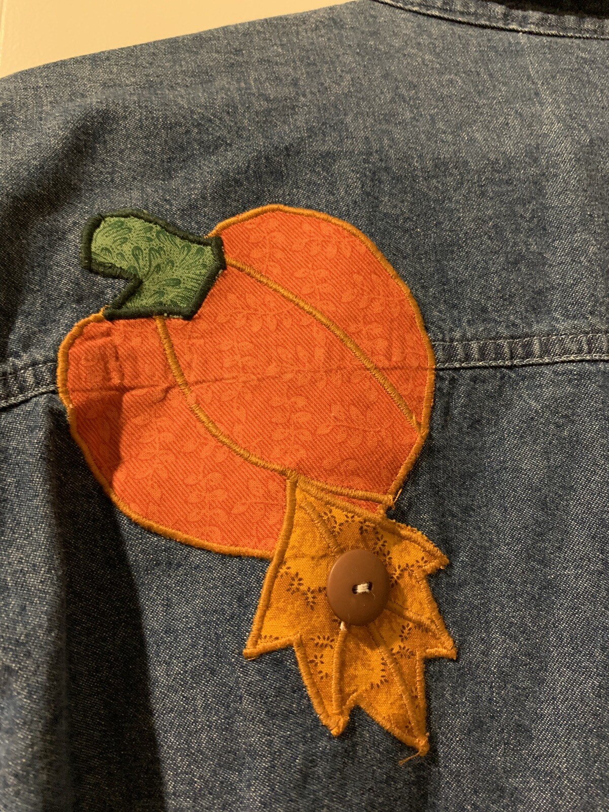 Vintage Denim Button Down With Pumpkins School Teacher Medium