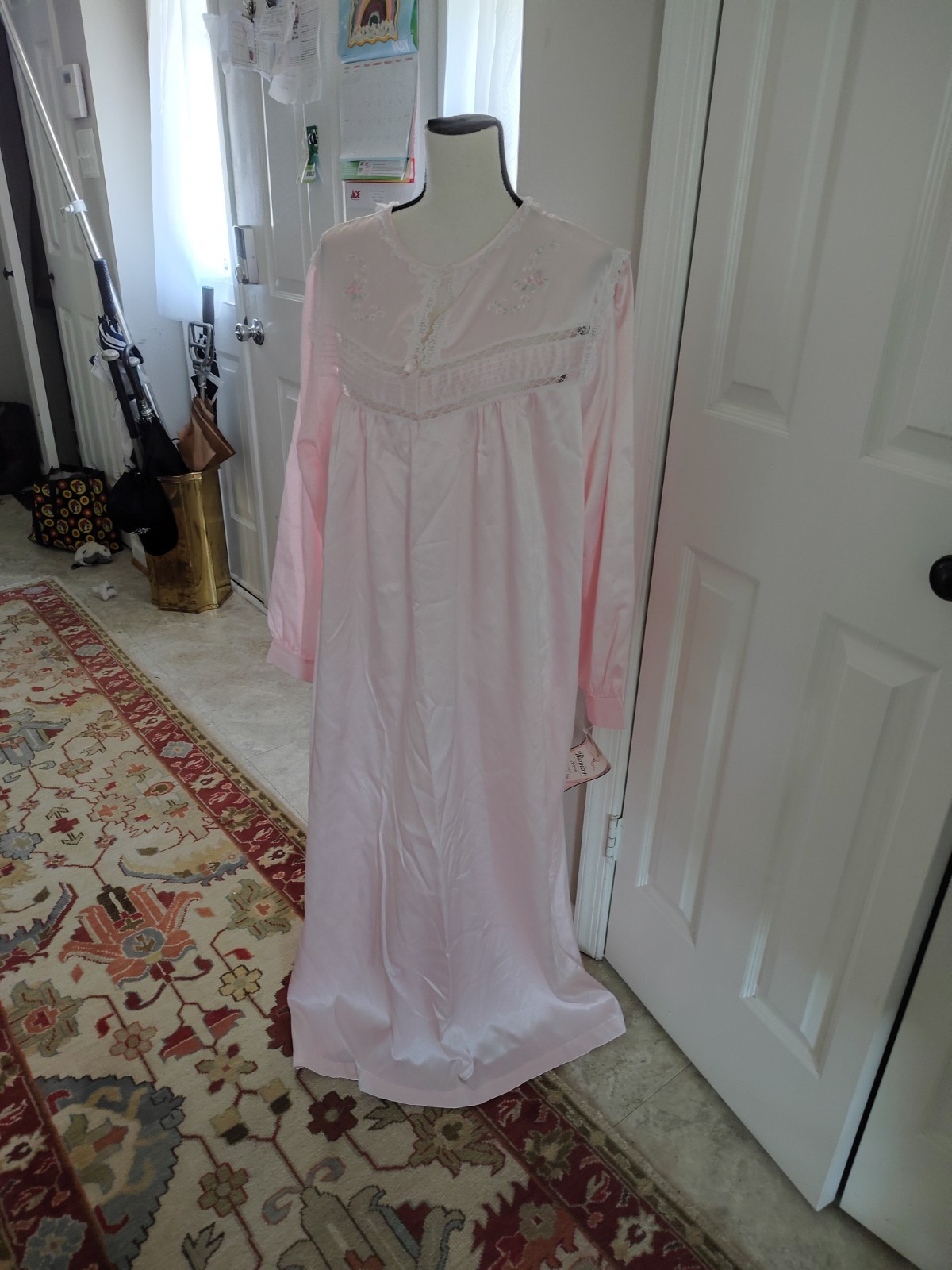 VTG Barbizon Lacy Cuddleskin Women&rsquo;s Soft Pink Long Sleeve Granny Nightgown XL
