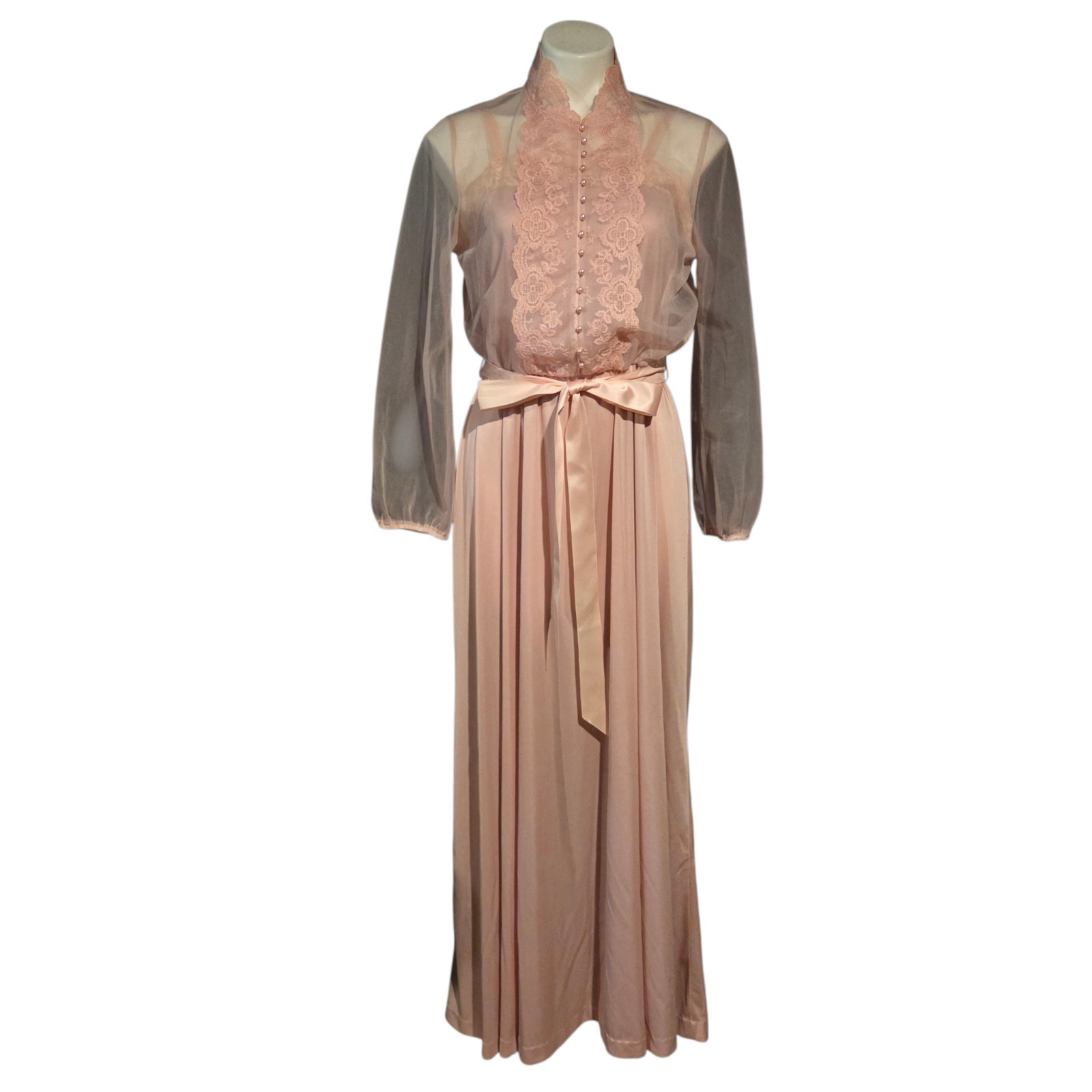 Vintage JCPenney Bohemian Blush Chiffon Long Sleeve Dress Size Medium Modern