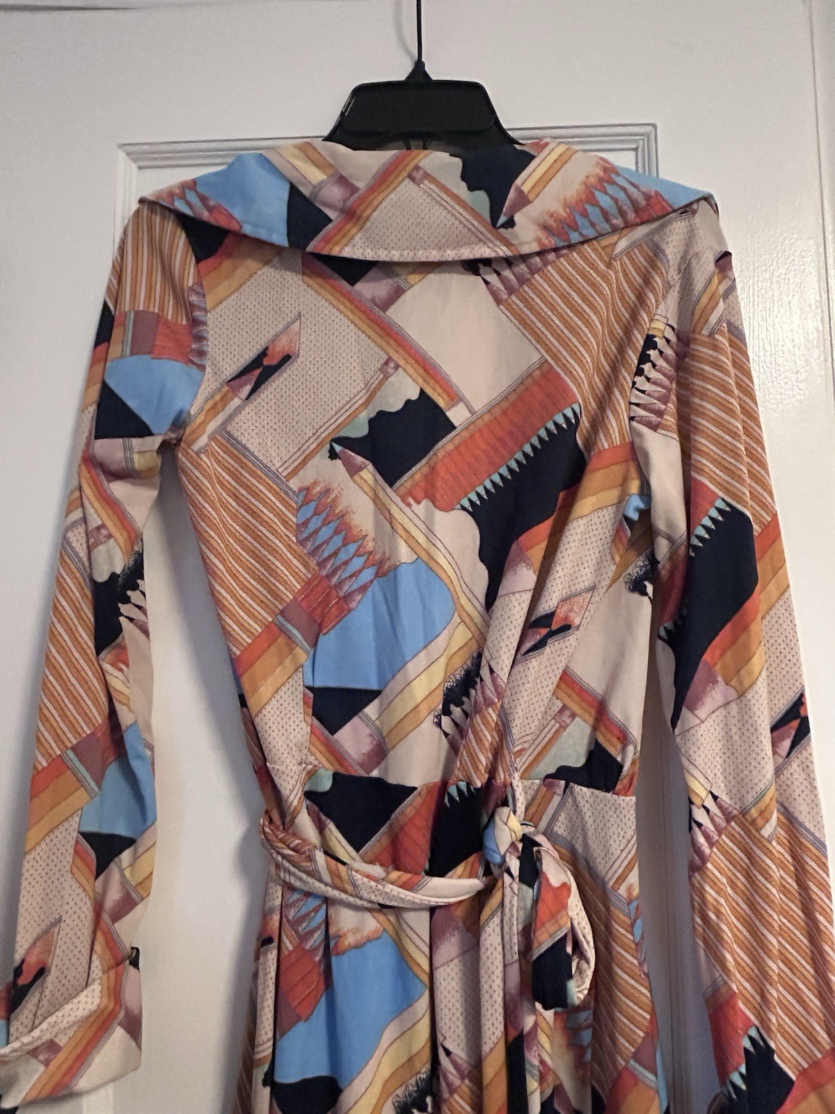 Vintage 70s Huk-A-Poo Wrap Dress Geometric Disco Print XS S Nylon Jersey Mod