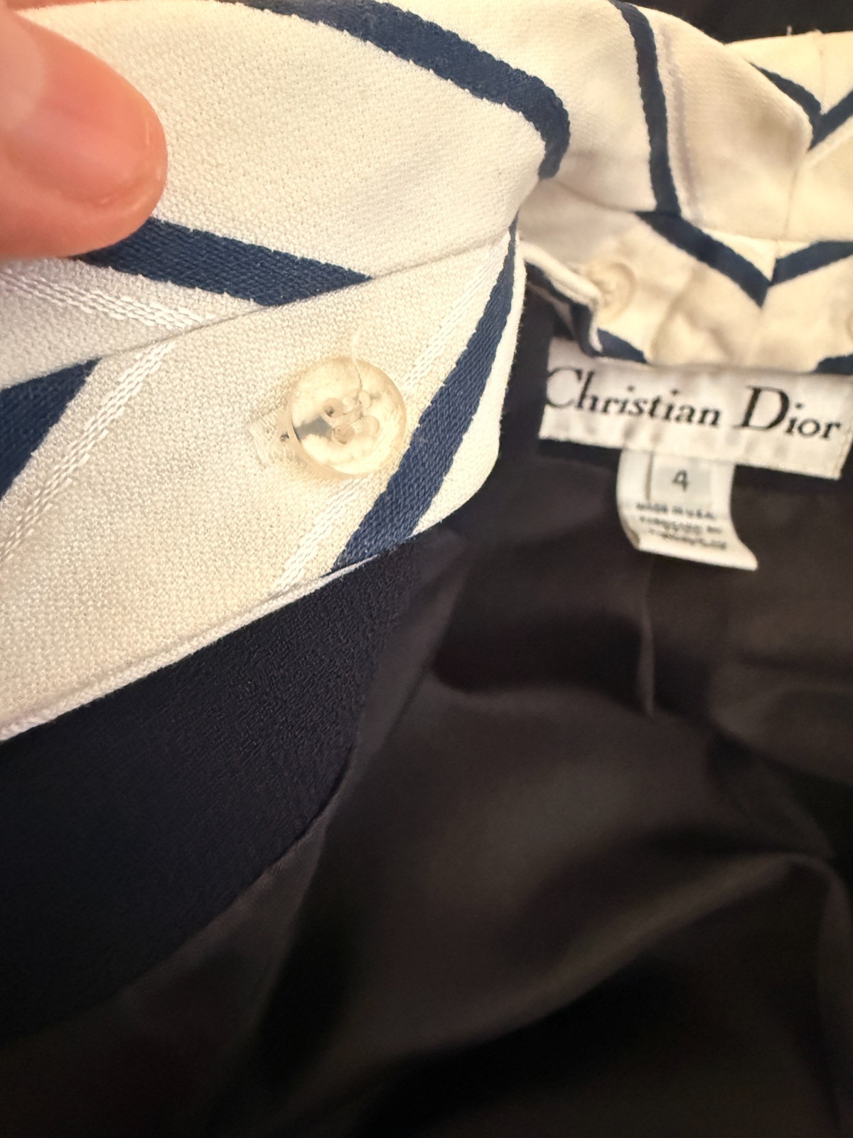 Christian Dior Boutique Vintage Navy Skirt Suit Size 4 Removable Collar & Cuffs