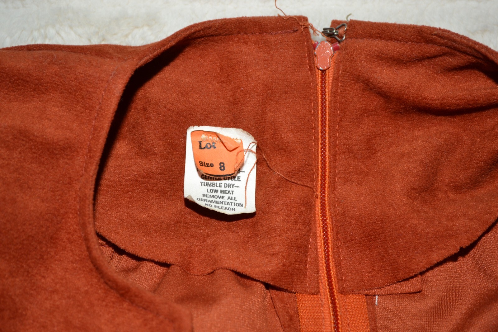 Vintage Rust Orange/Brown Long sleeve peplum Skirt Top belted suit set, sz 8