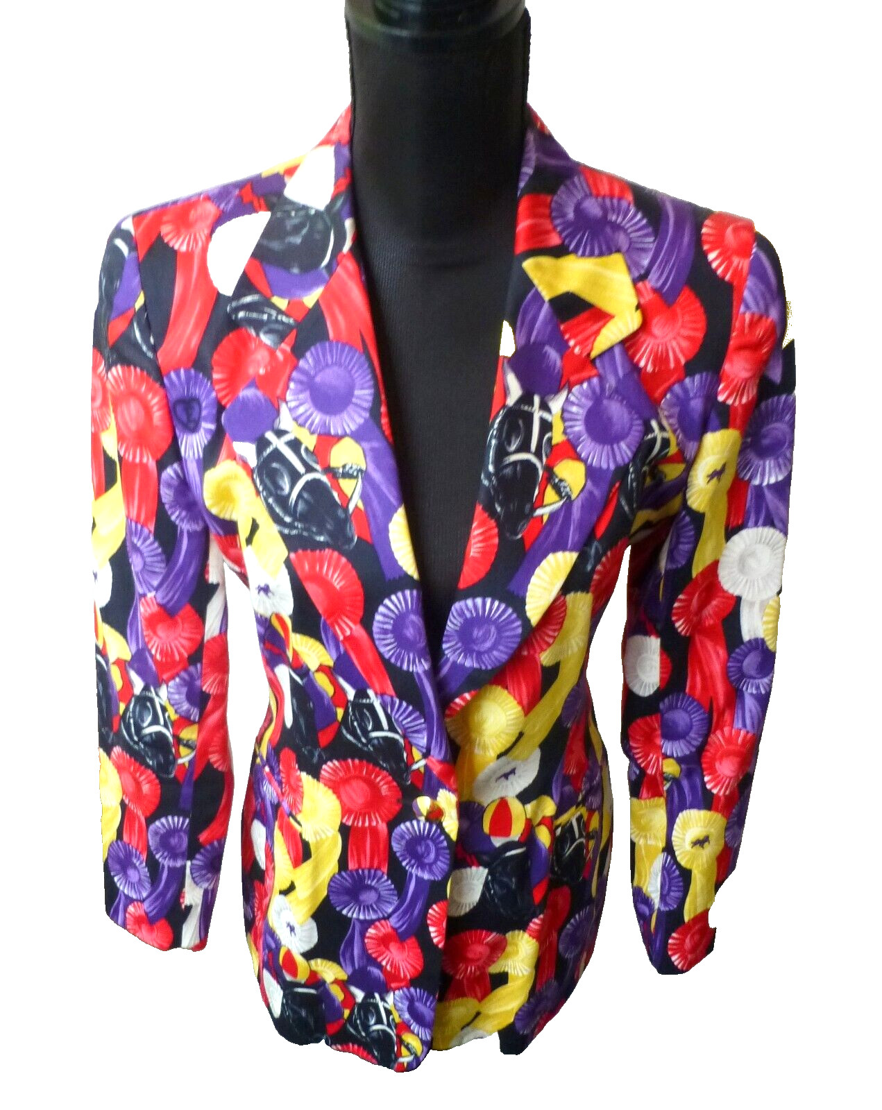 Escada Jacket Blazer Colorful Equestrian Medals Fitted Vintage Size 36 6