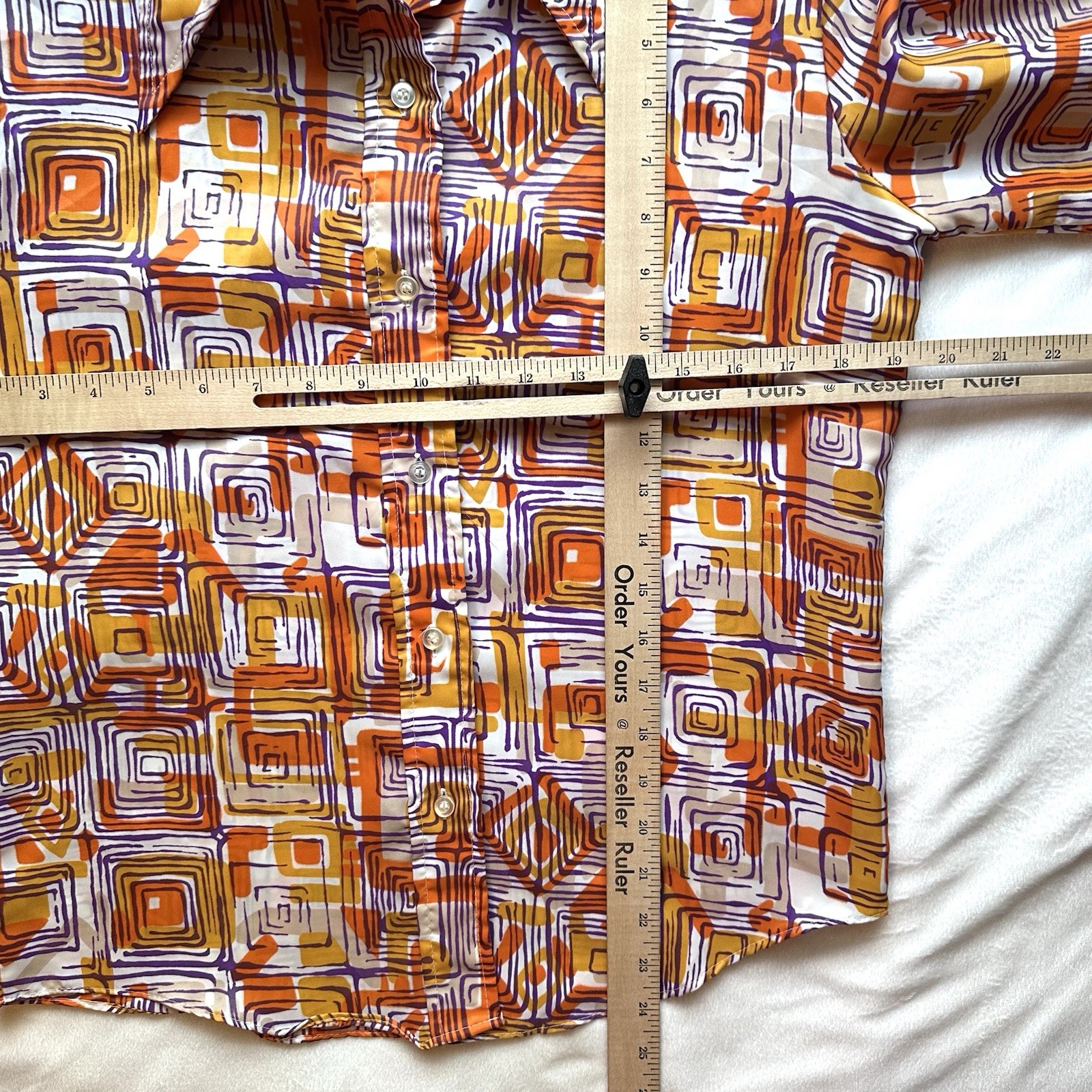 Vintage 70s Joyce Lane Womens Button Up Shirt M Orange Purple Abstract Geometric