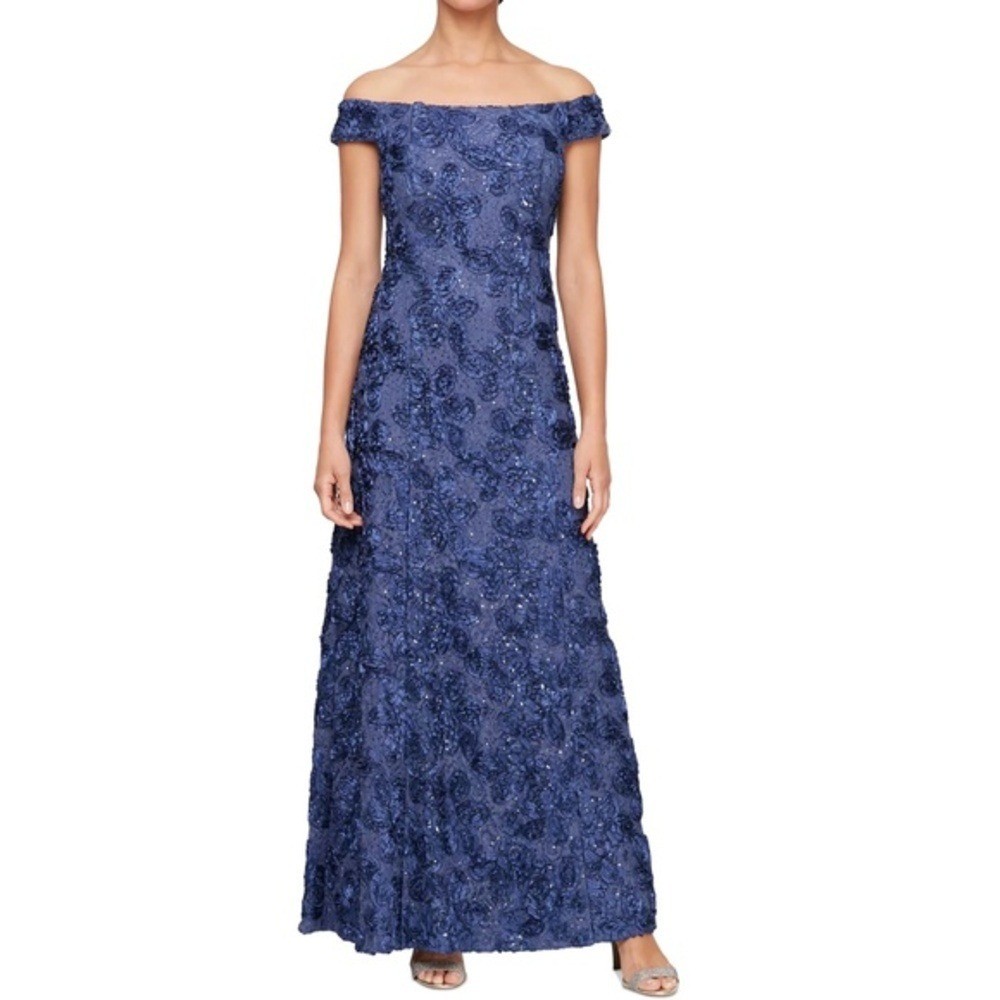 Alex Evenings – Off-The-Shoulder Sequined Lace Gown