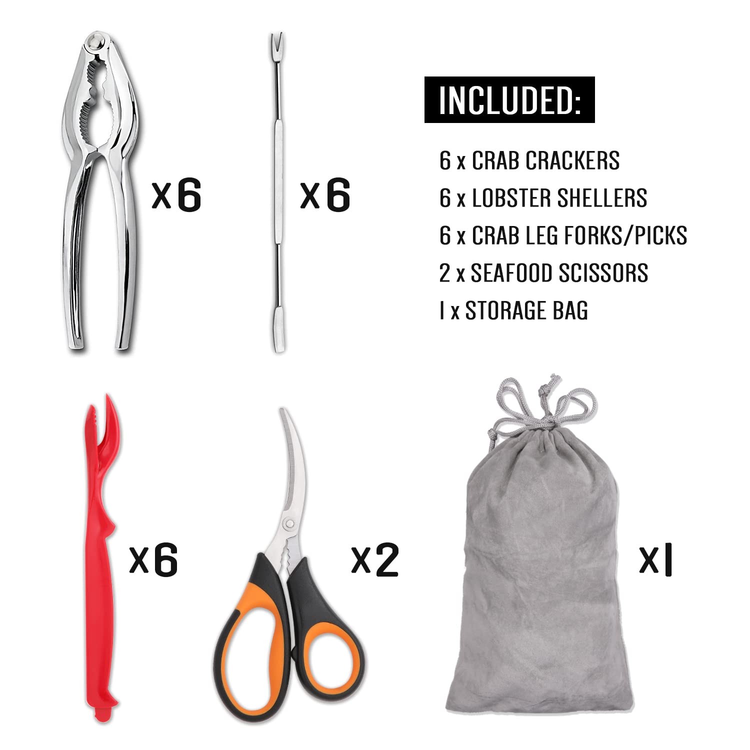 Hiware 20pc Seafood Tool Set: 6 Crab Crackers, 6 Lobster Shellers, Forks, Scisso