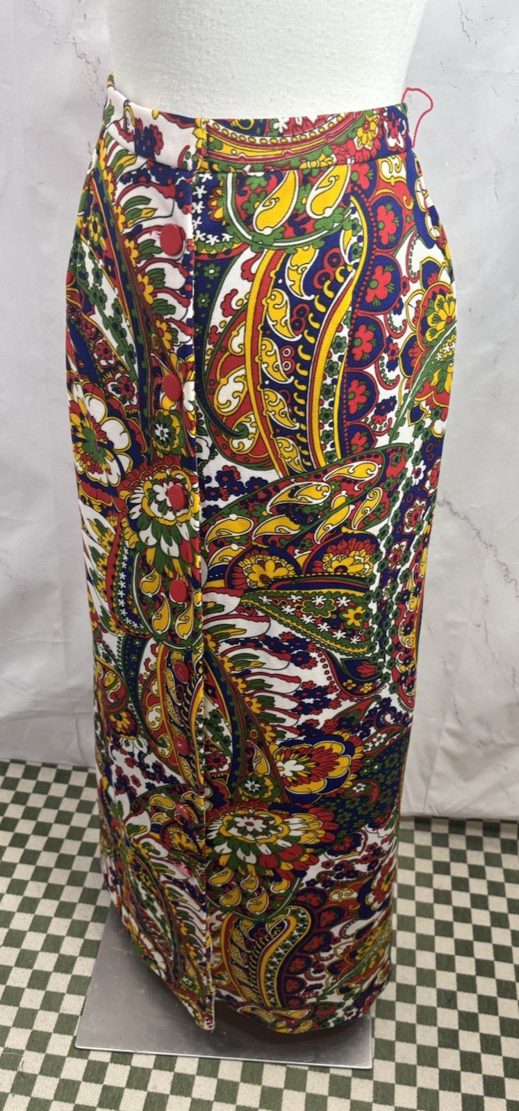 Vintage 60s MOD Maxi Skirt Psychedelic Paisley Retro Button Front XS MCM 70s