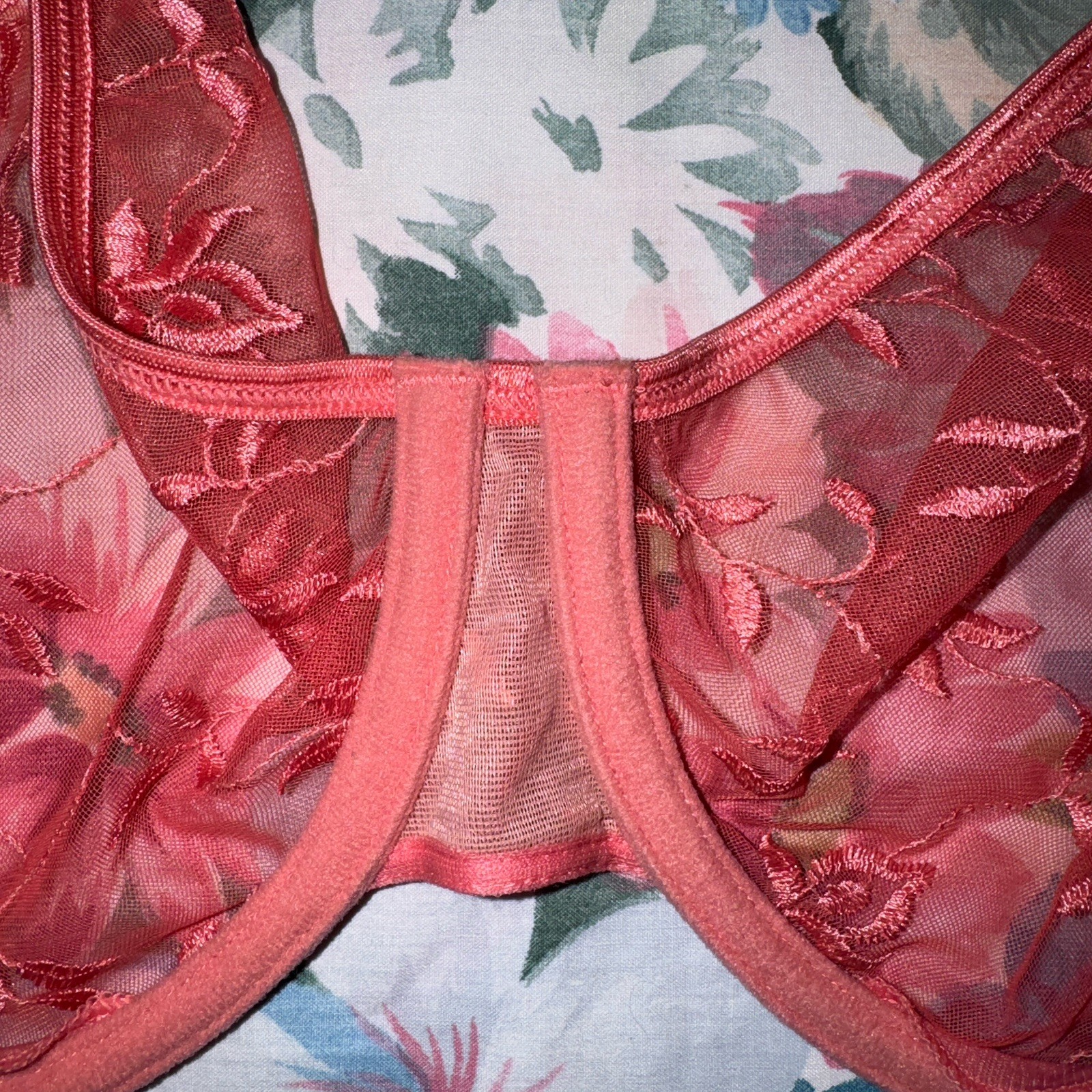 Cacique Lane Bryant Intimates Vintage Sheer See Through Floral Bra 44D