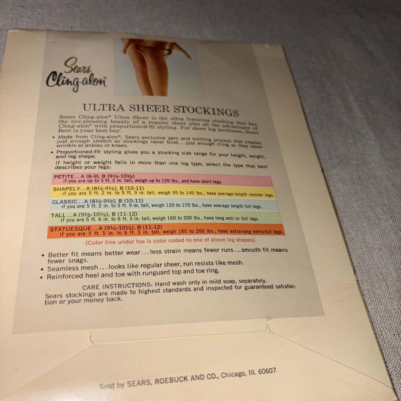 Vintage Sears Cling-Alon Daytime Sheer Stockings Mesh Knit Gray Size B 10-11
