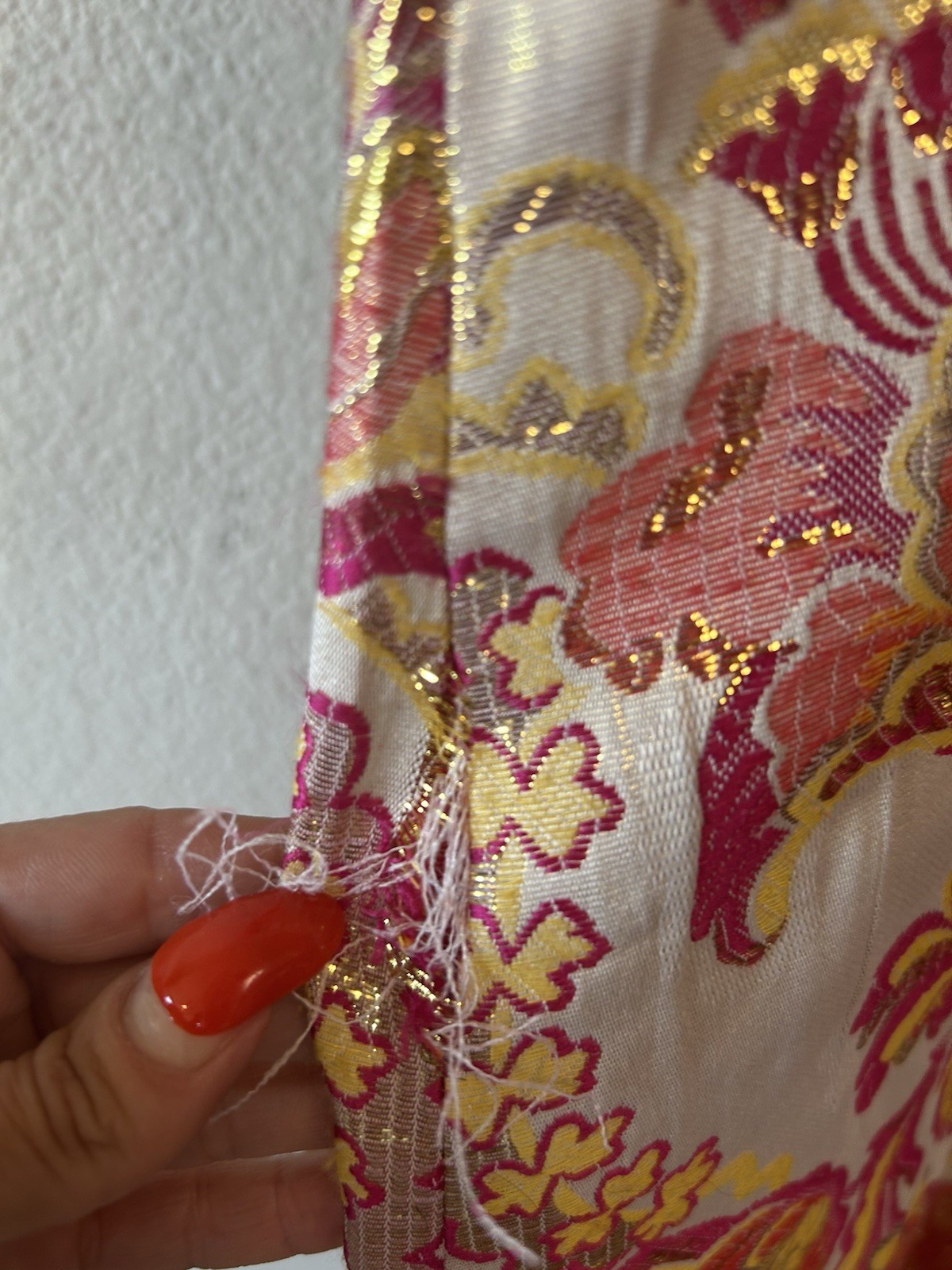 Vintage 1970’s Moroccan Brocade Kaftan Maxi Dress Pink Gold Embroidered L/XL
