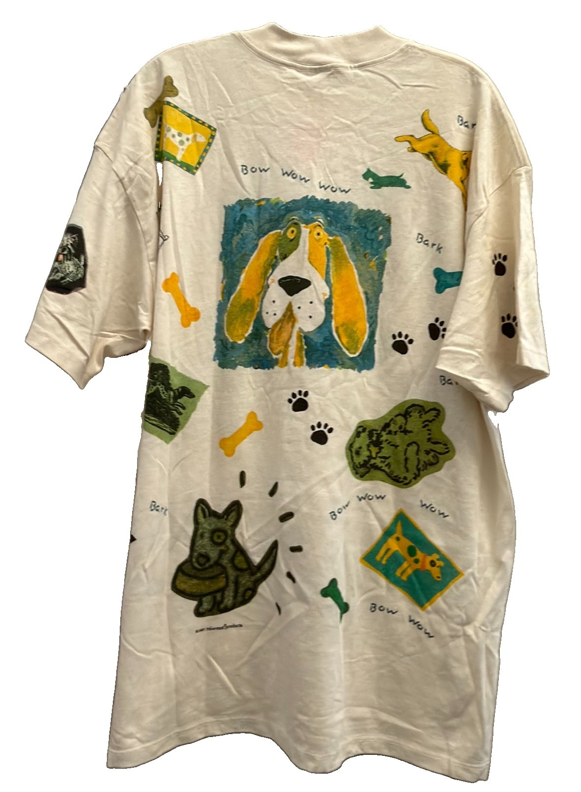 Vintage 1997 Relevant Products All Over Print Dog Bow Wow Tee Sz. Large New