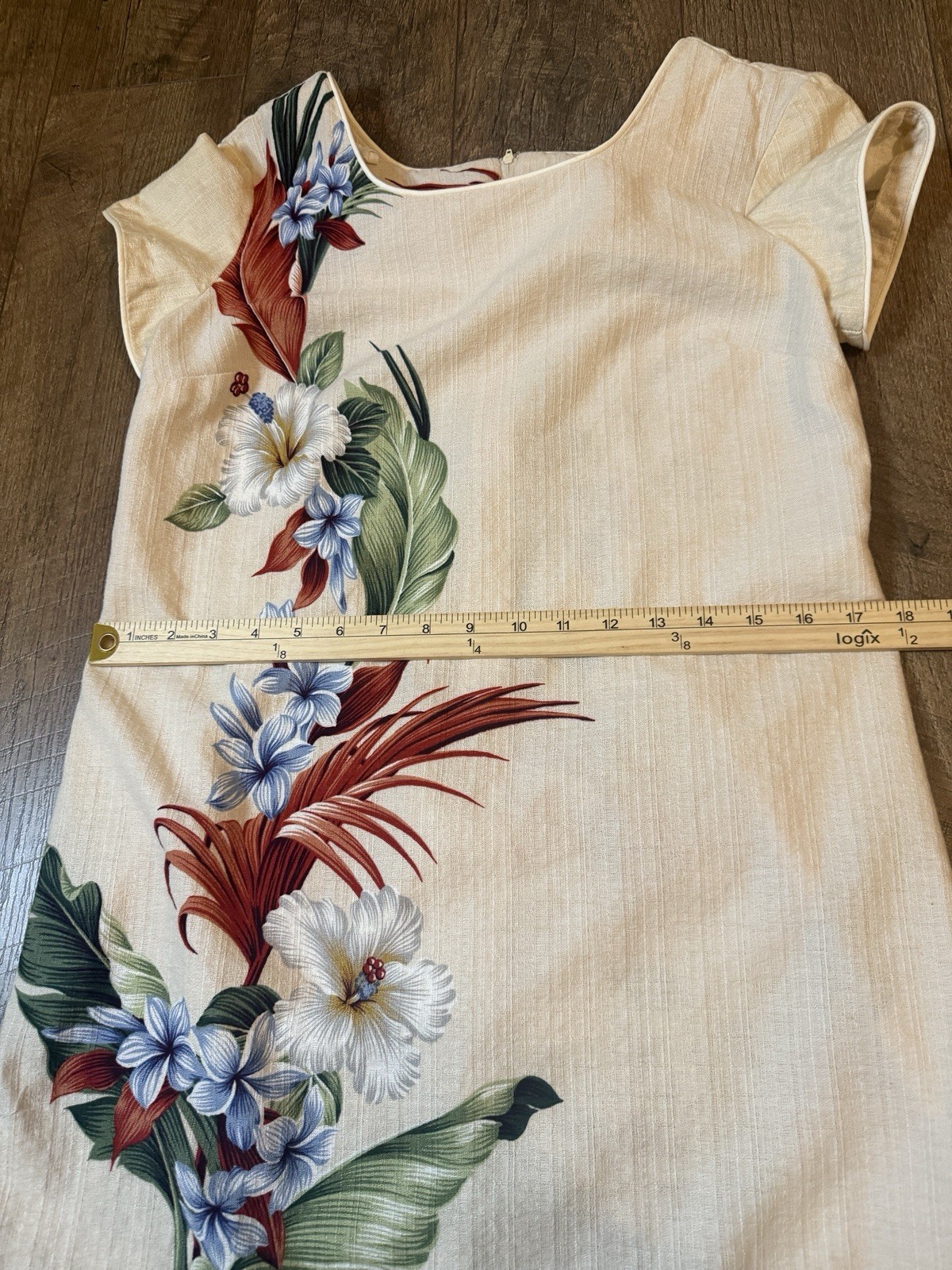 Vintage Young Hawaii Natural Linen Tropical Maxi Dress Sz M