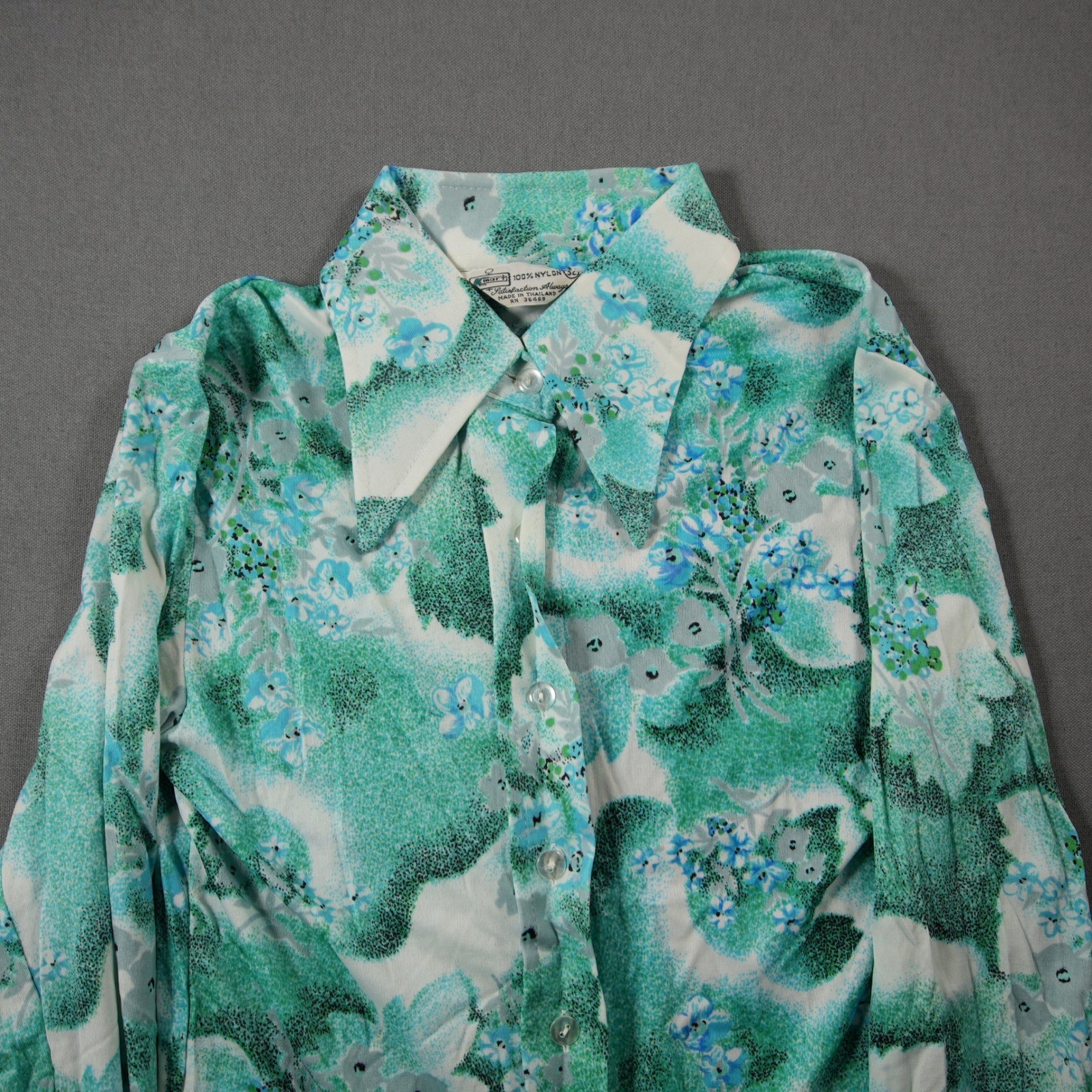 70s Kmart Vintage Floral Western Cowgirl Long Sleeve Blue Women Shirt XS