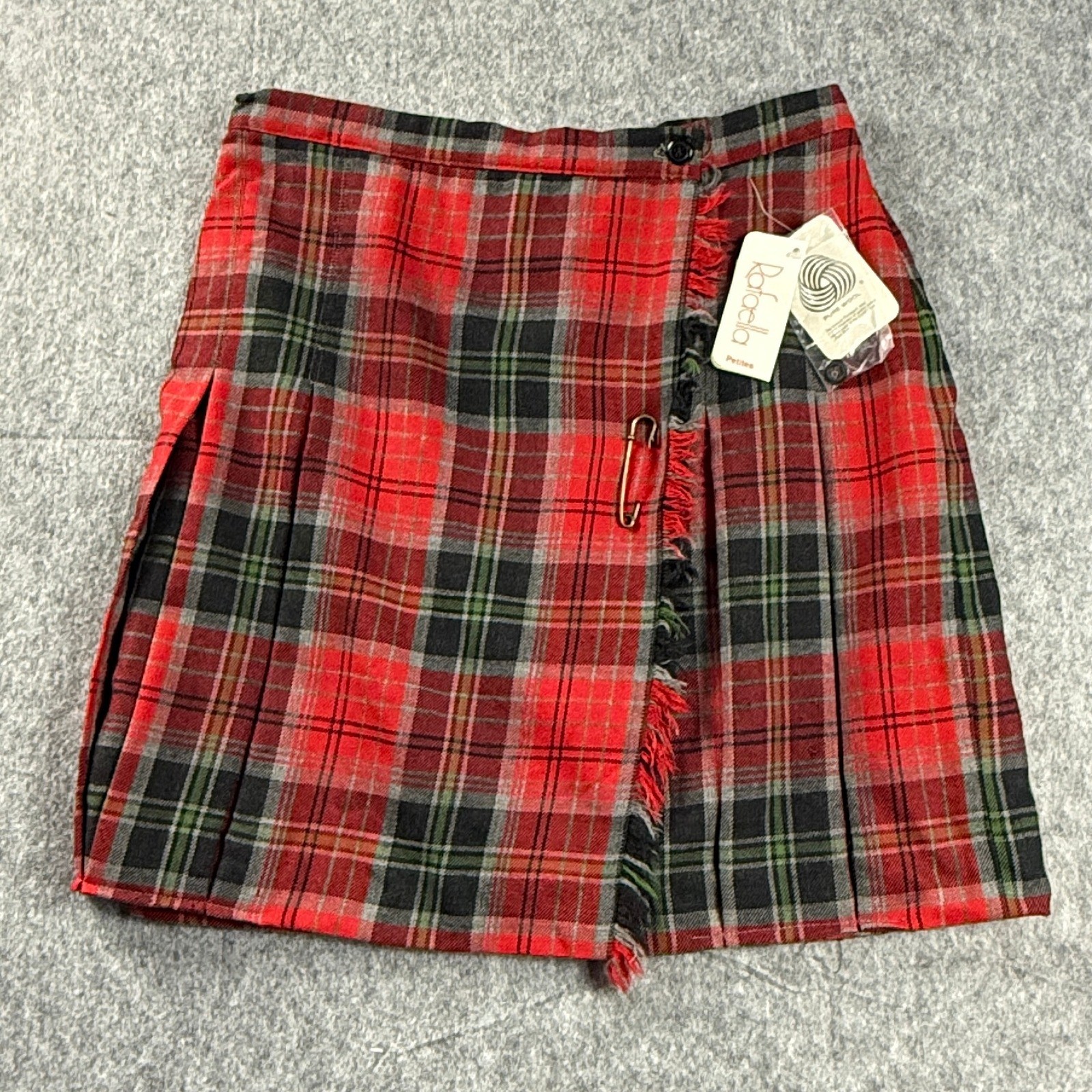Rafaella Petites Red Tartan Plaid Wool Kilt Skirt Vintage NWT PQ1208C Size 14P