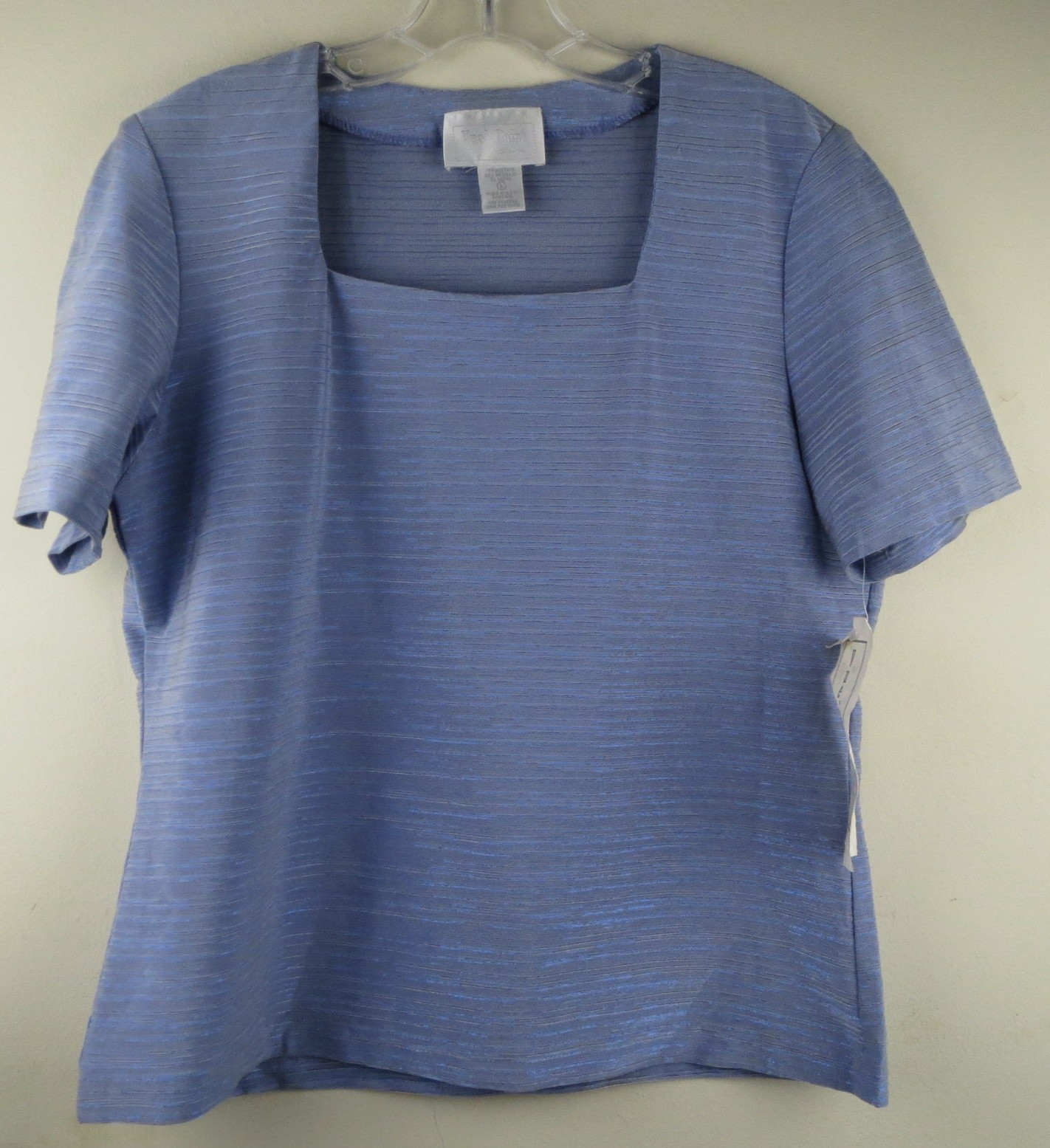 vtg. 90s Vue Point by Jordan L Blue Metallic Square Neck Short Sleeve Top Blouse
