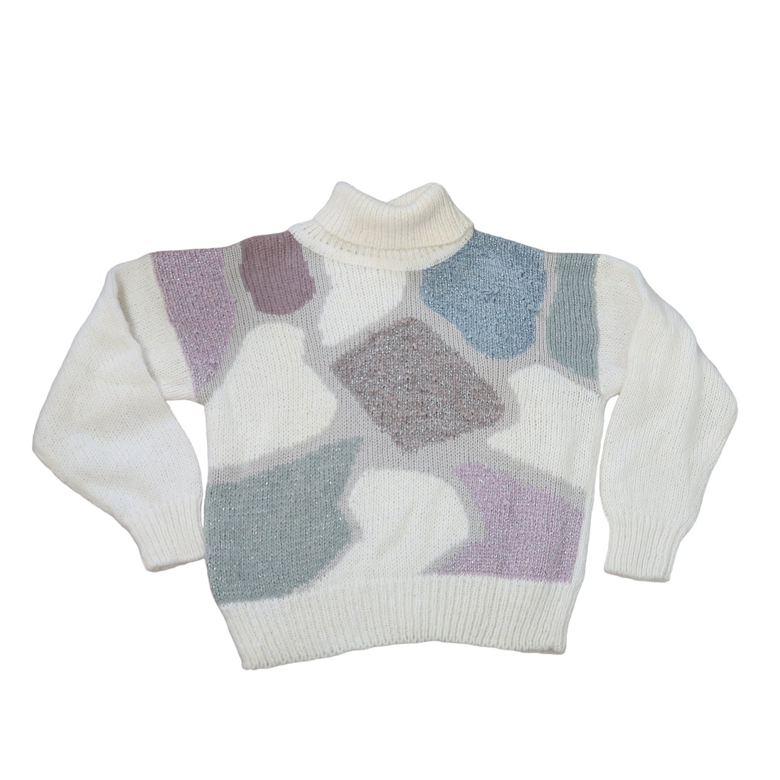 Vintage 90s Mister Leonard cream glitter knit turtleneck sweater M
