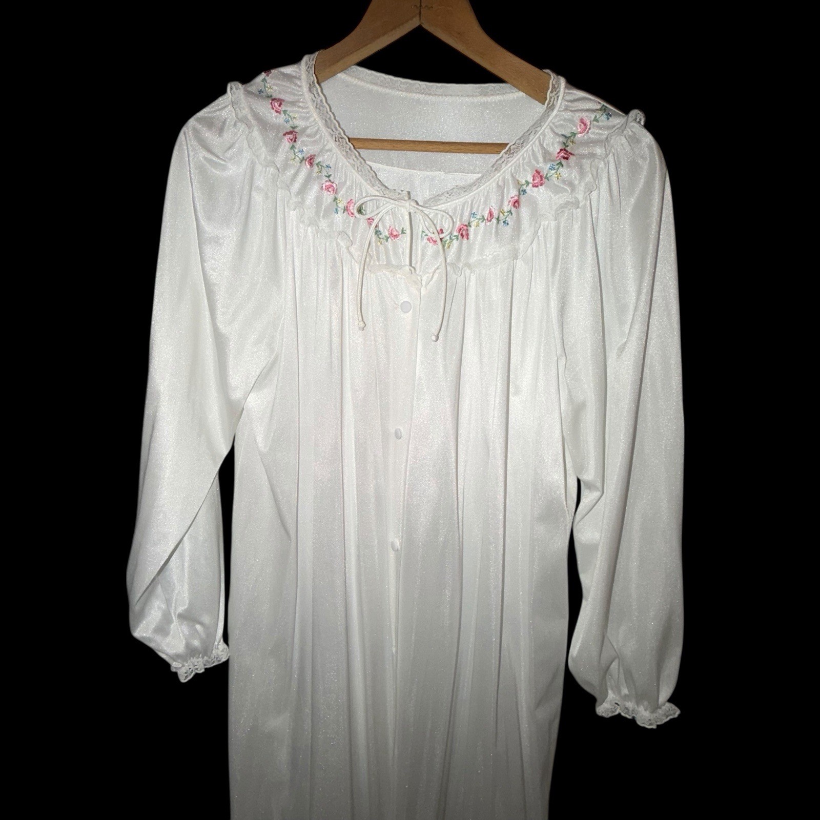 Vtg Sears Grannycore Prairie Nightgown L 38/40 Button Lace Cuff Victorian RARE