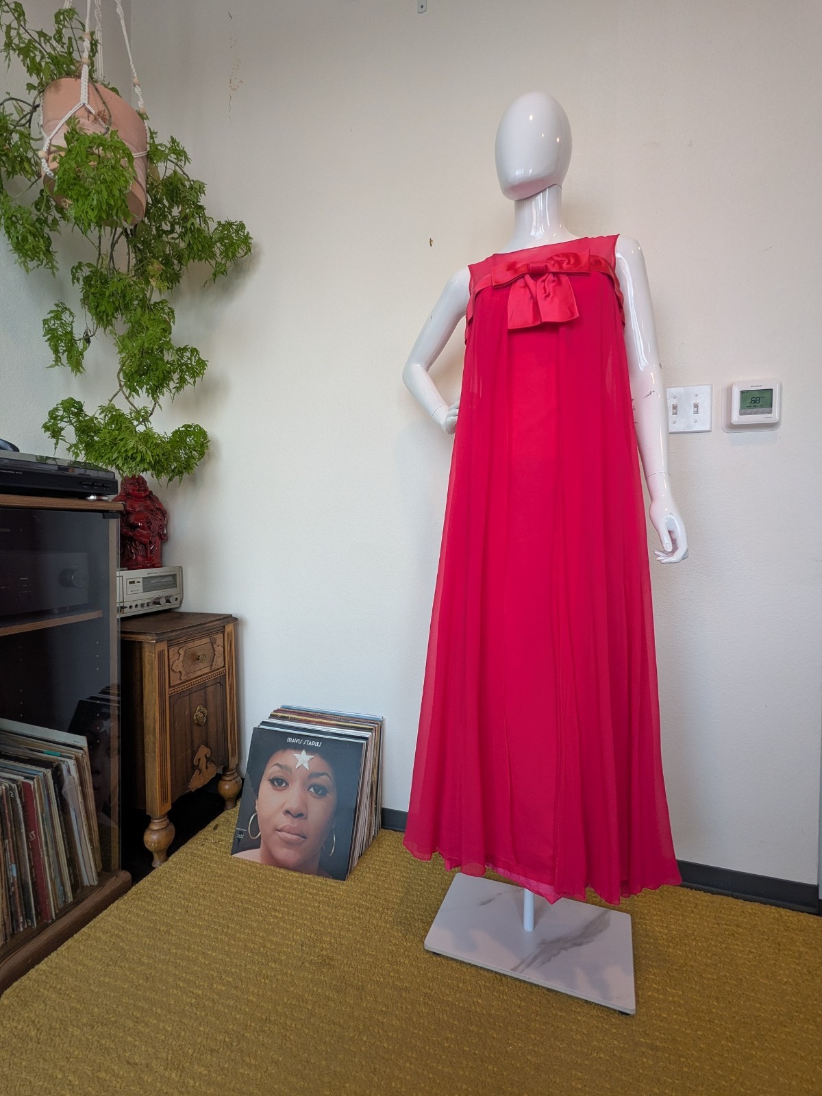 Vintage 60s Chiffon Dress With Satin Bow Hot Pink Sz Sm