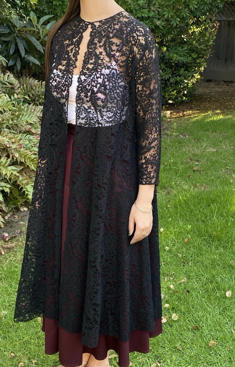 Exquisite Vintage Hand sewn Chantilly Lace Coat Duster Black