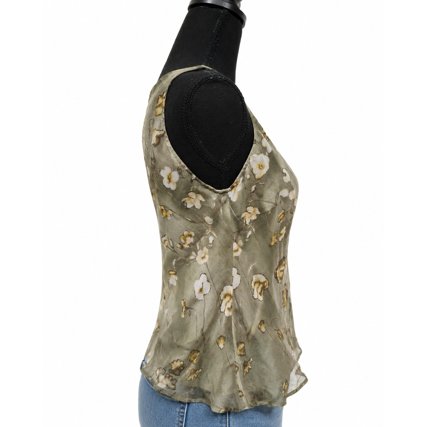 Vintage Escada Elements 100% Silk Top, EU 40 (US 8/10) Olive Green Floral Blouse