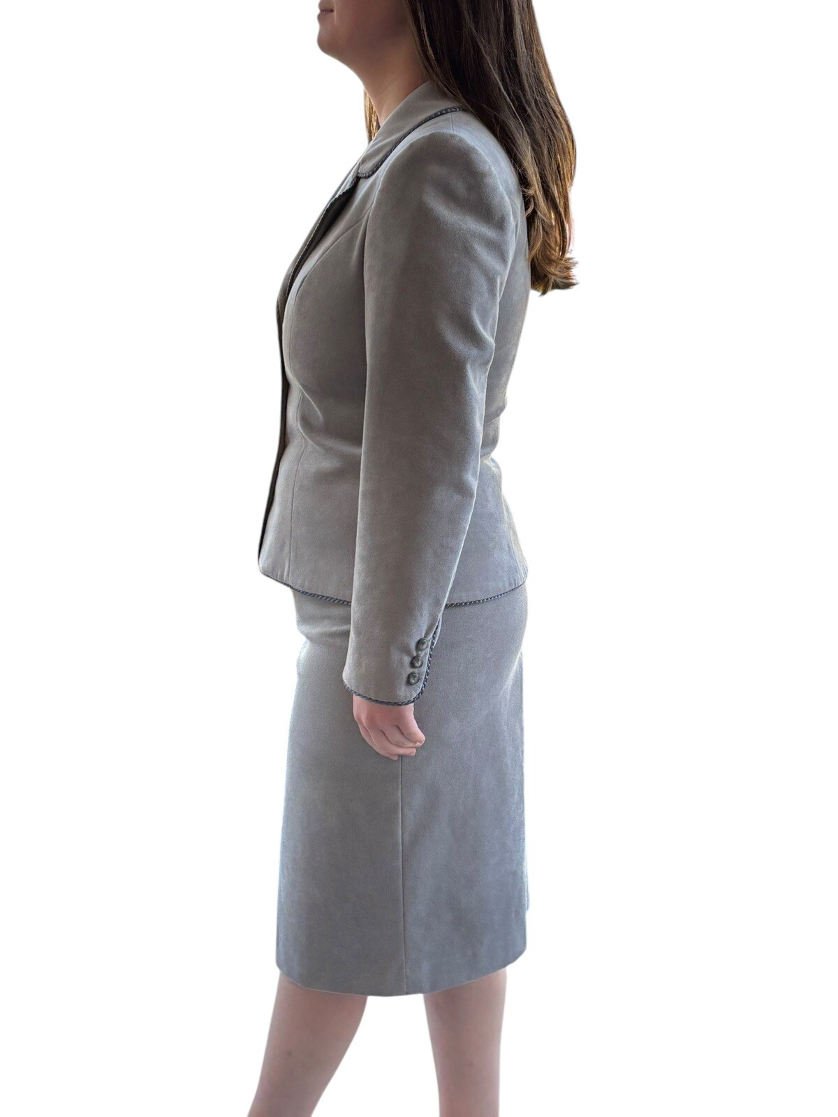 Lilli Ann Vintage 1970s Adolph Schuman Braided Trim Skirt Suit Gray Tailored XS