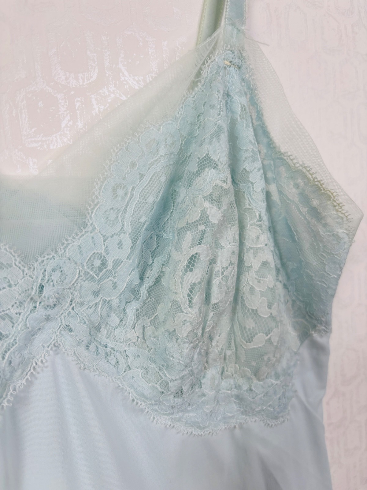 LOVELY!! VTG 1960&rsquo;S BABY BLUE LACE TRIM LINGERIE FULL SLIP DRESS*XS/S