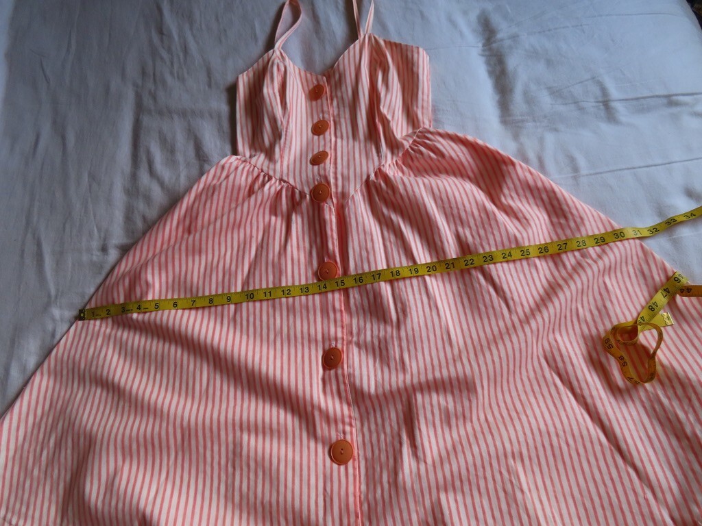 1990s Vintage Orange Stripe Pockets Hang Ten Full Skirt Dress sz XS / 32&Prime; chest