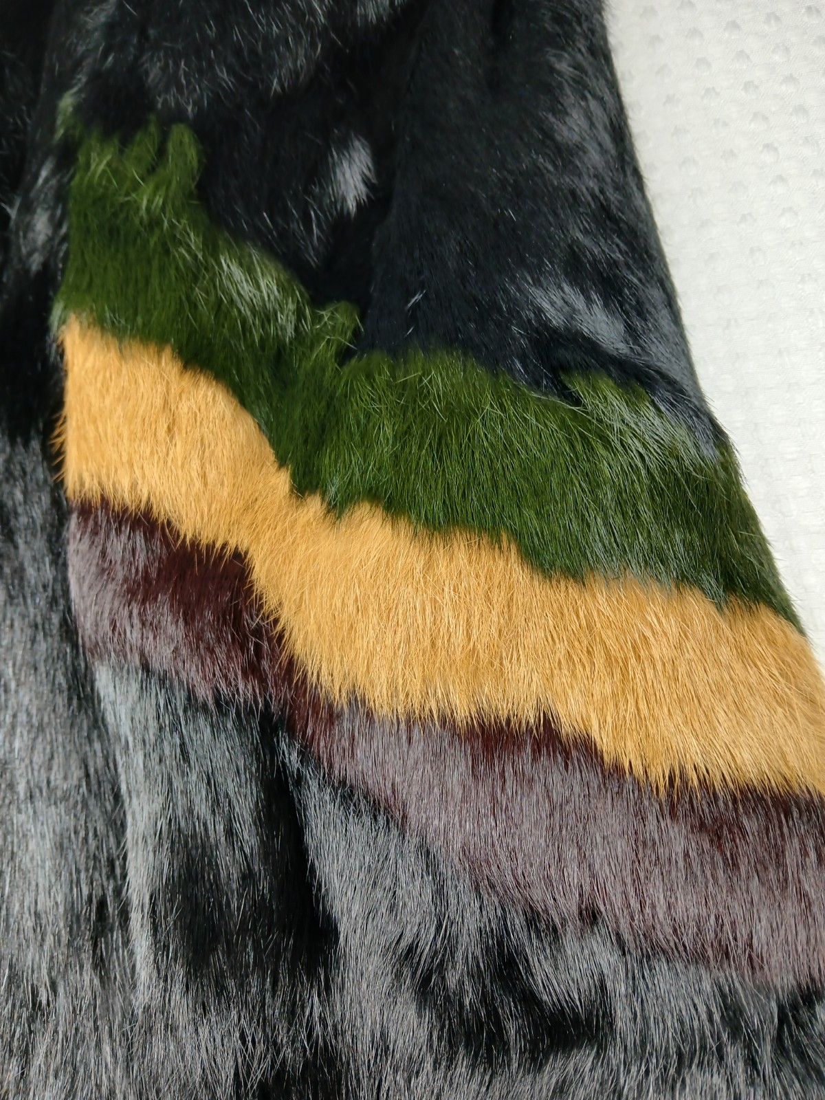 VINTAGE MULTICOLOR GENUINE RABBIT FUR SATIN LINING COAT WOMEN’S L FREE SHIP NICE