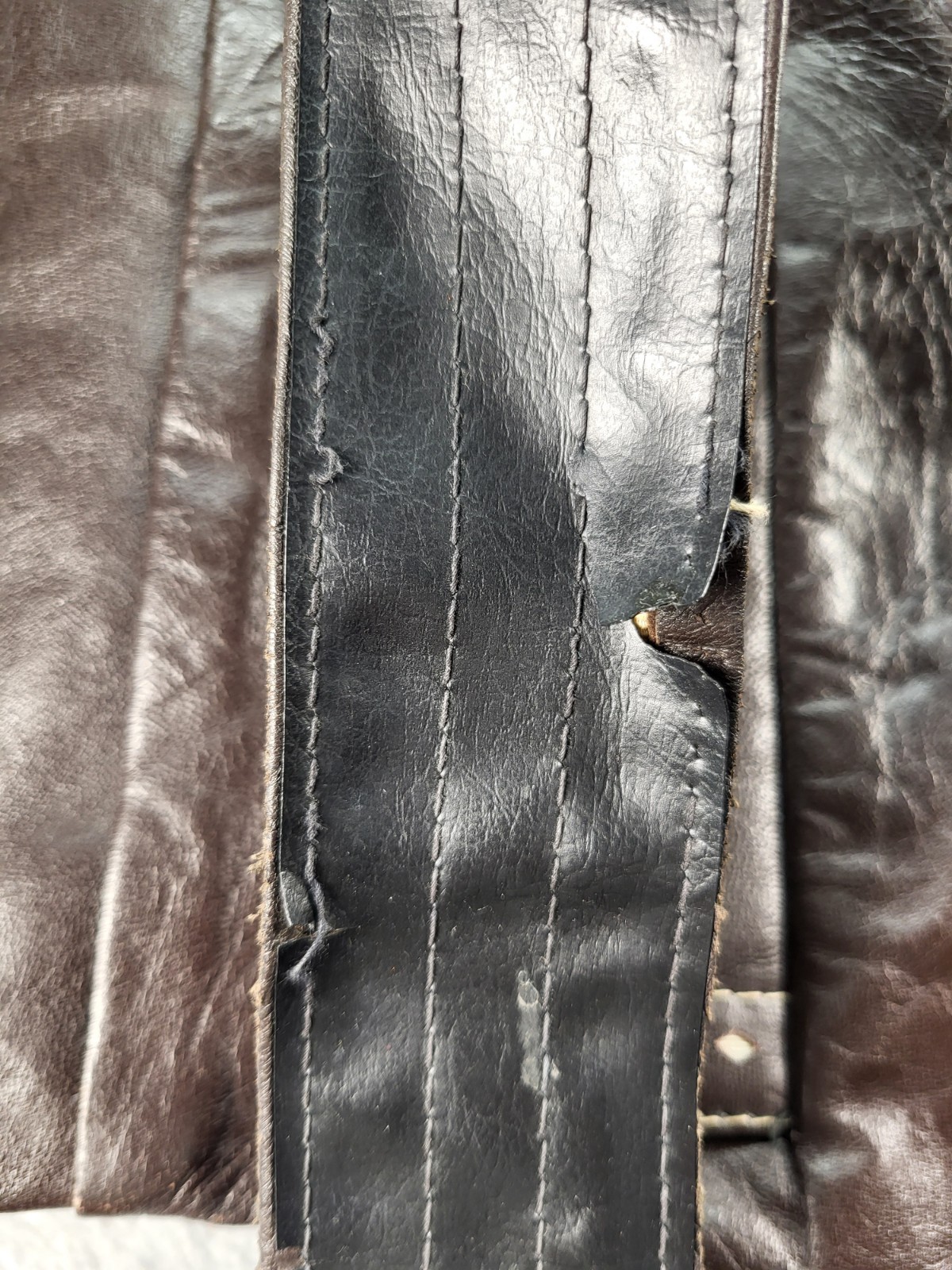 Dan Di Modes Belted Brown Leather Trench No Size Tag Distressed Spots Vintage