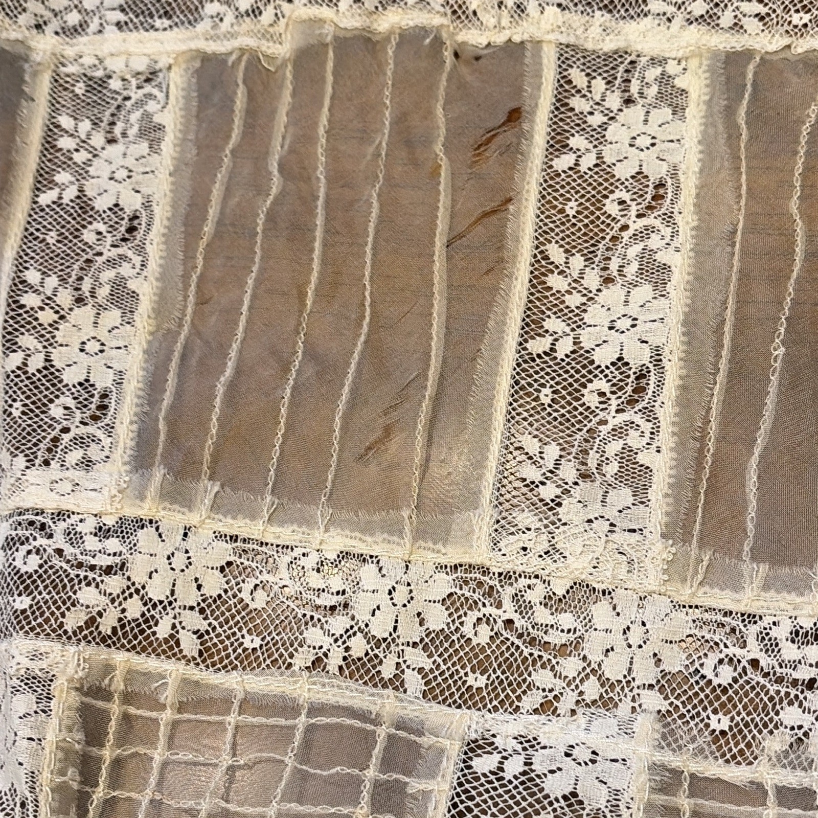 Vintage Silk Sheer Lace Petticoat Slip Skirt Layered Lace Trim Ivory/Material