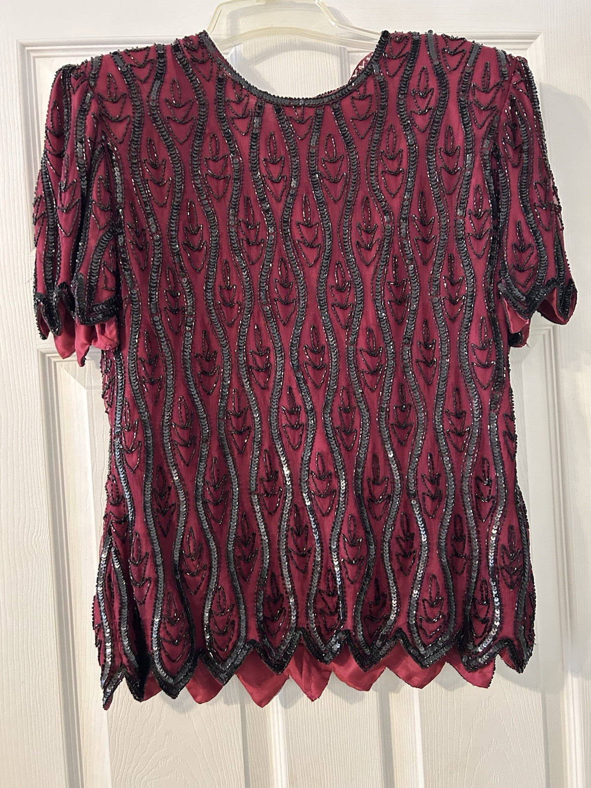 Vintage Black And Burgundy STENAY beaded Sequined Blouse